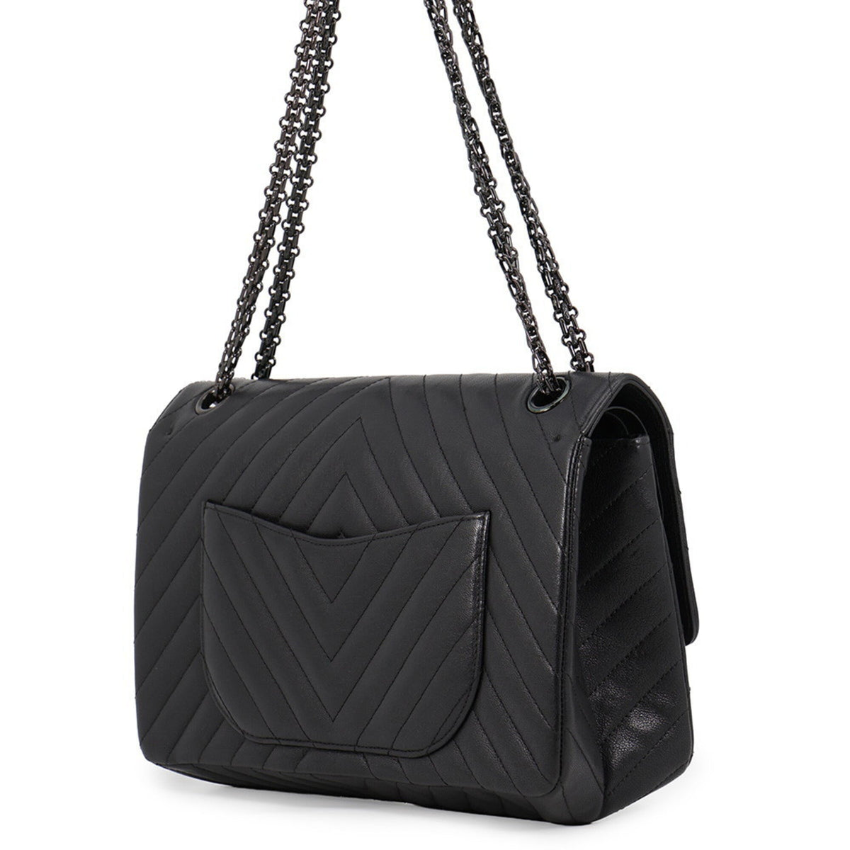 Chanel 2.55 Black Leather Handbag Shoulder Bag (Pre-Owned)