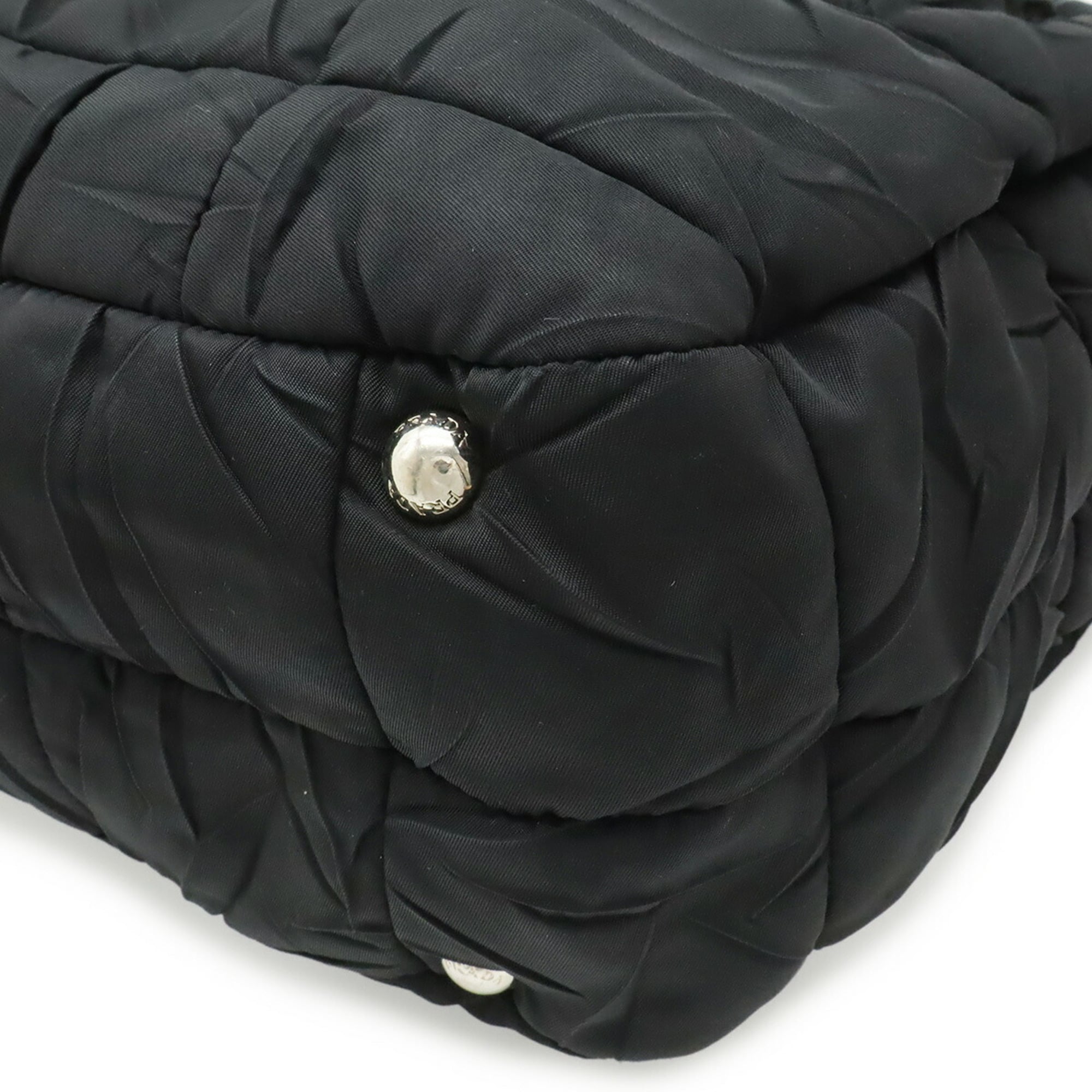 Prada Black Nero Nylon Leather Shoulder Bag Tote Bag (Pre-Owned)