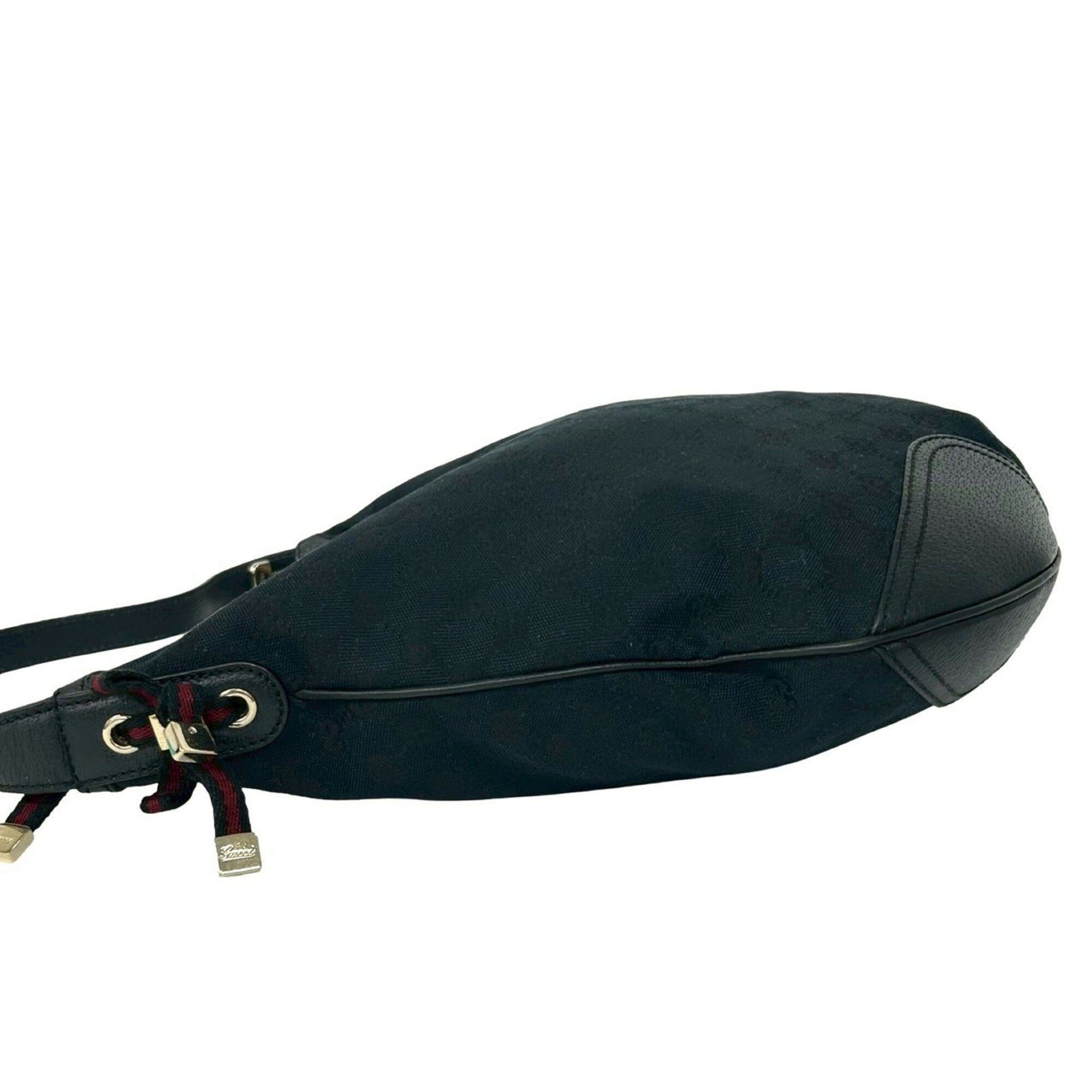 Gucci Black Navy Canvas Leather Shoulder Bag (Pre-Owned)