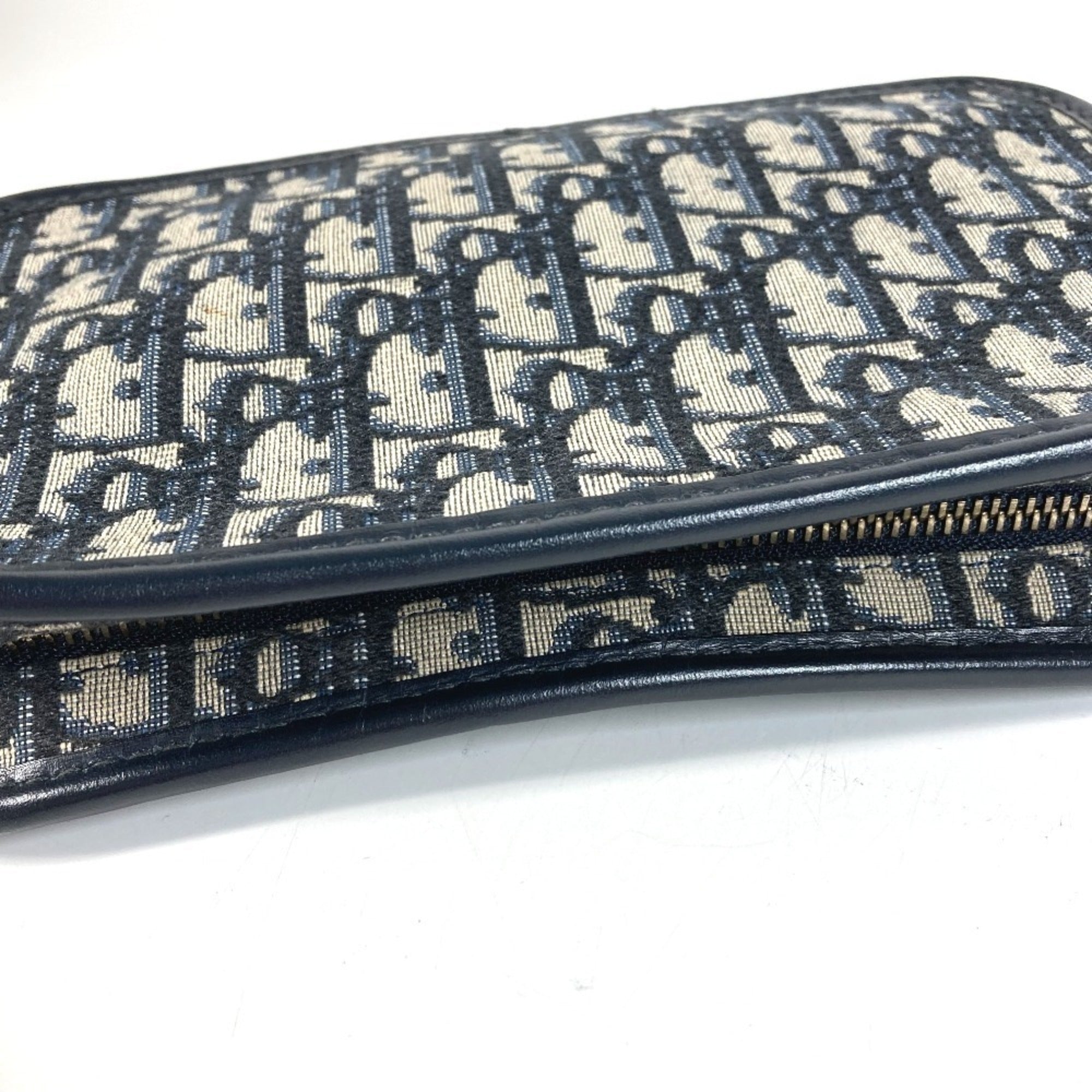 Christian Dior Navy Leather Canvas Clutch Bag Handbag Pouch (Pre-Owned)