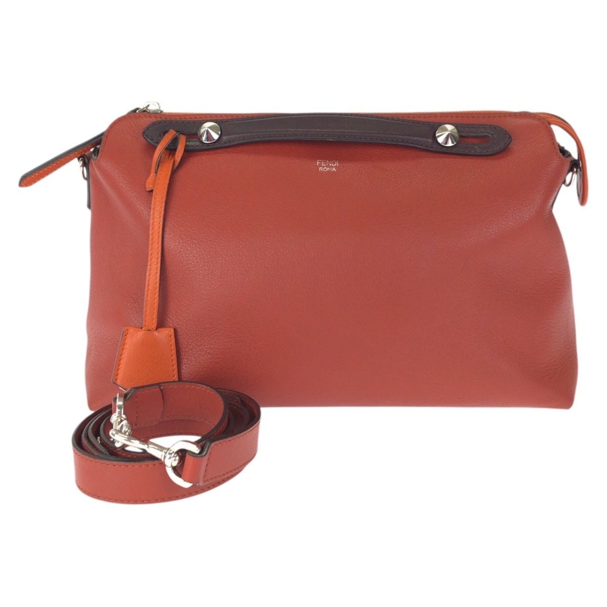 Fendi Brown Orange Leather Handbag Shoulder Bag (Pre-Owned)