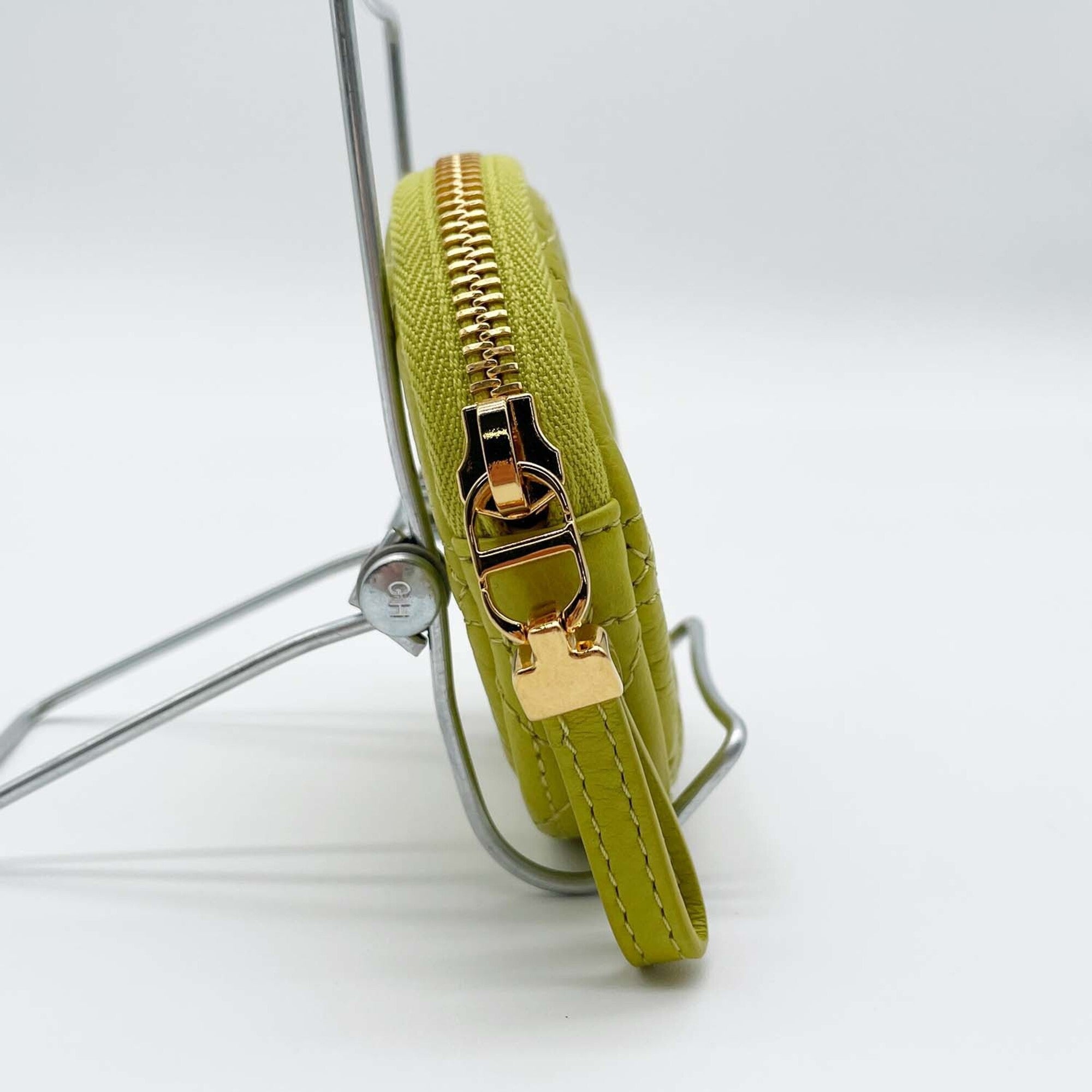 Christian Dior Green Yellow Leather Coin Purse/Coin Case (Pre-Owned)