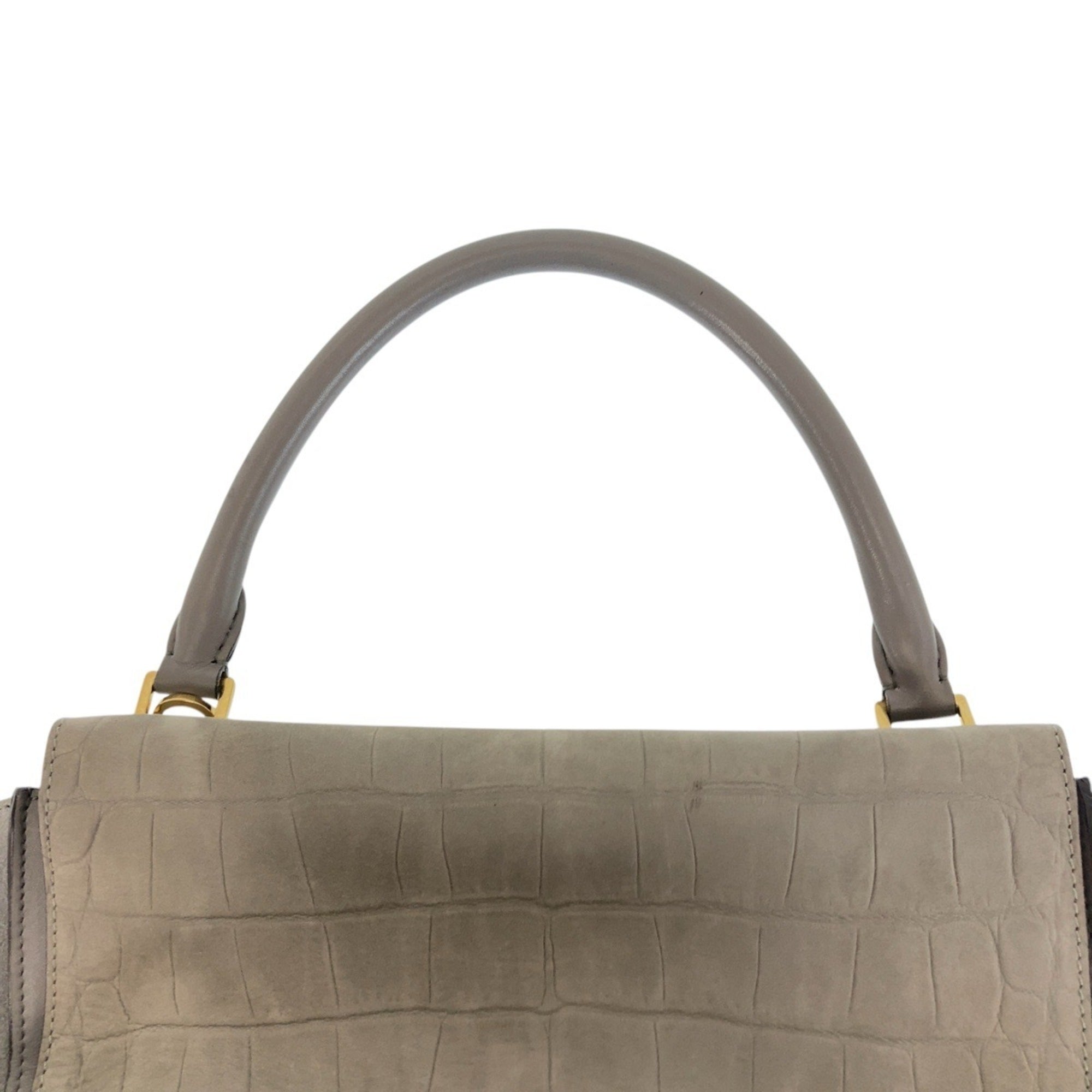 Celine Gray Leather Suede Handbag Shoulder Bag (Pre-Owned)