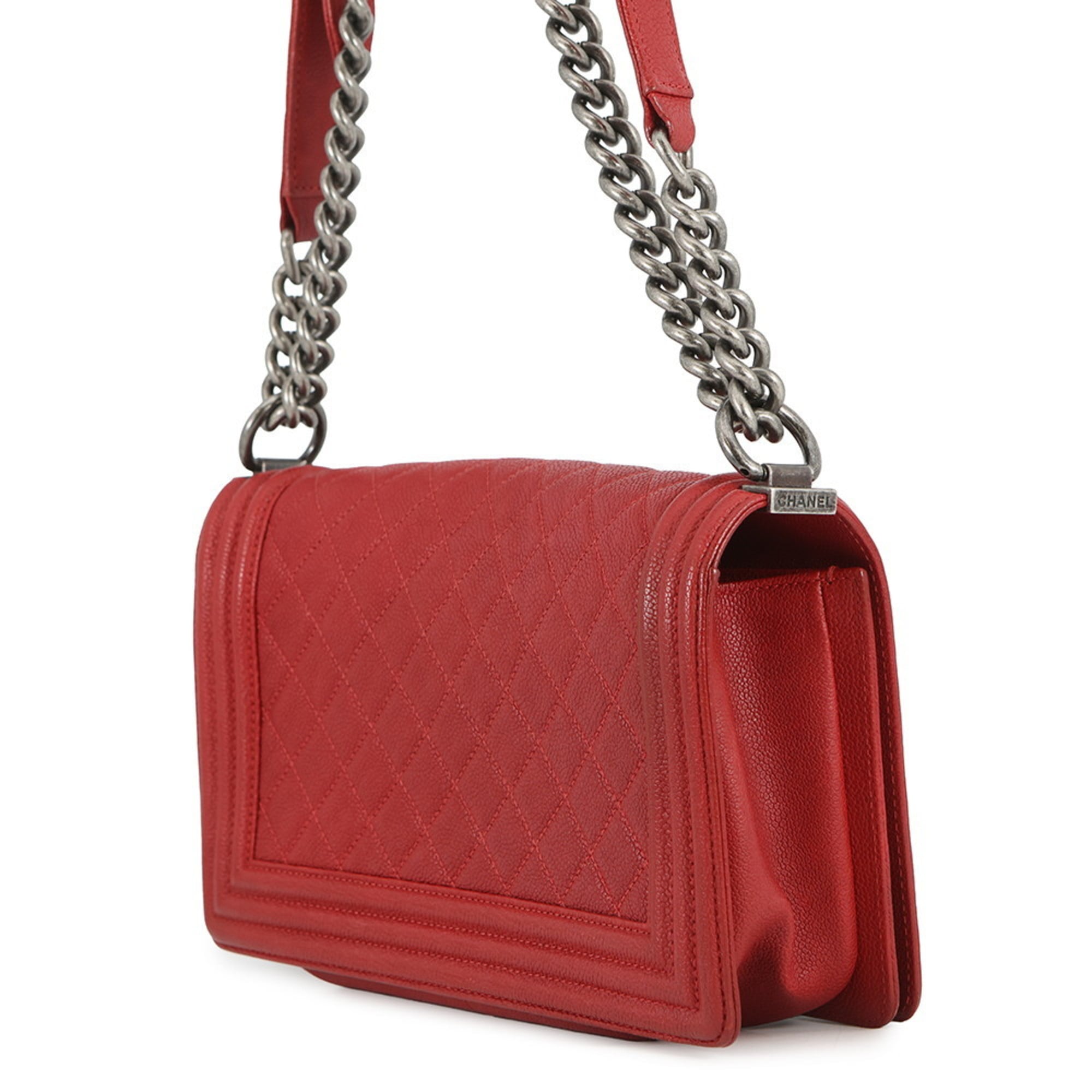 Chanel Matelasse Red Color Grained Calfskin Shoulder Bag (Pre-Owned)