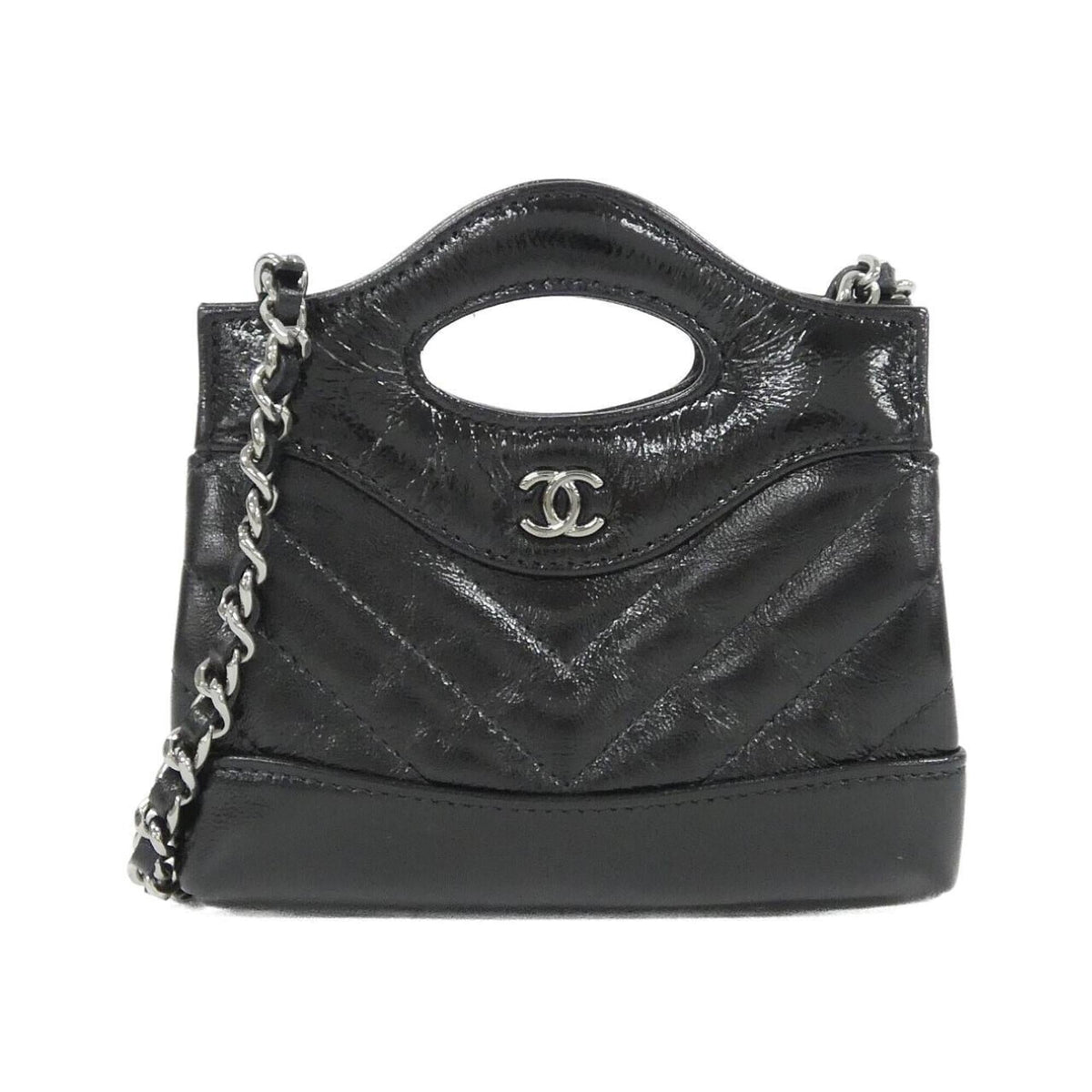 Chanel Black Leather Handbag Shoulder Bag (Pre-Owned)