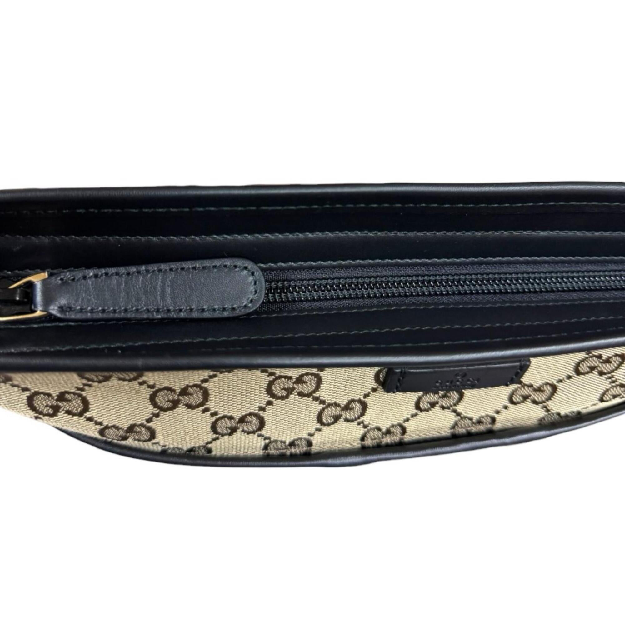 Gucci Black Brown Gg Canvas Leather Shoulder Bag (Pre-Owned)
