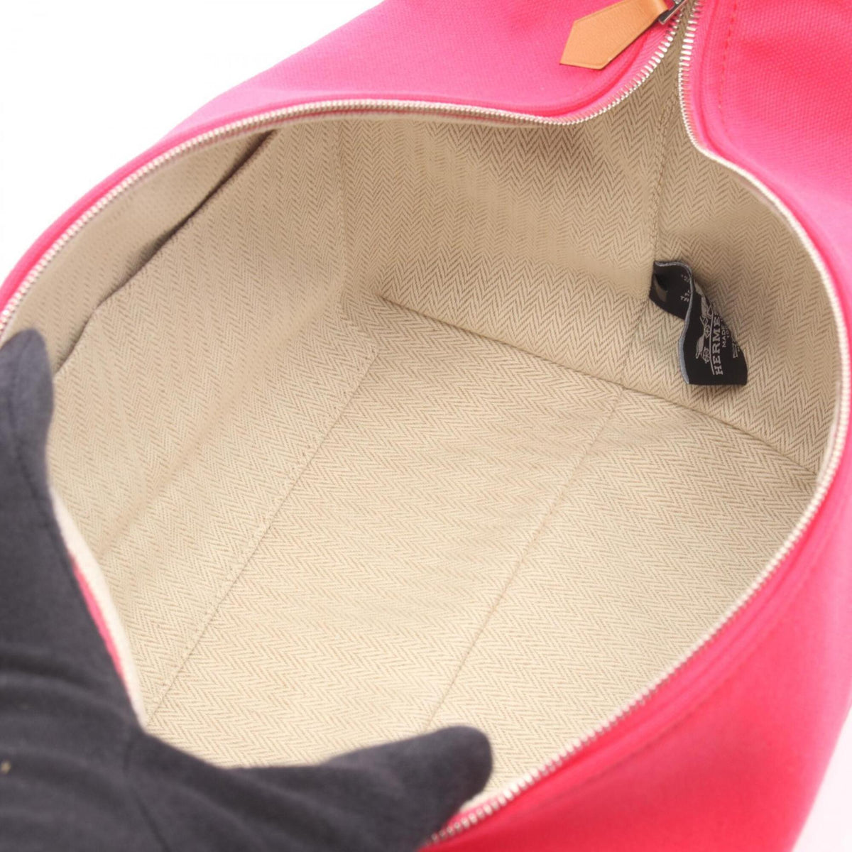 Hermes Bordeaux Orange Pink Canvas Handbag (Pre-Owned)