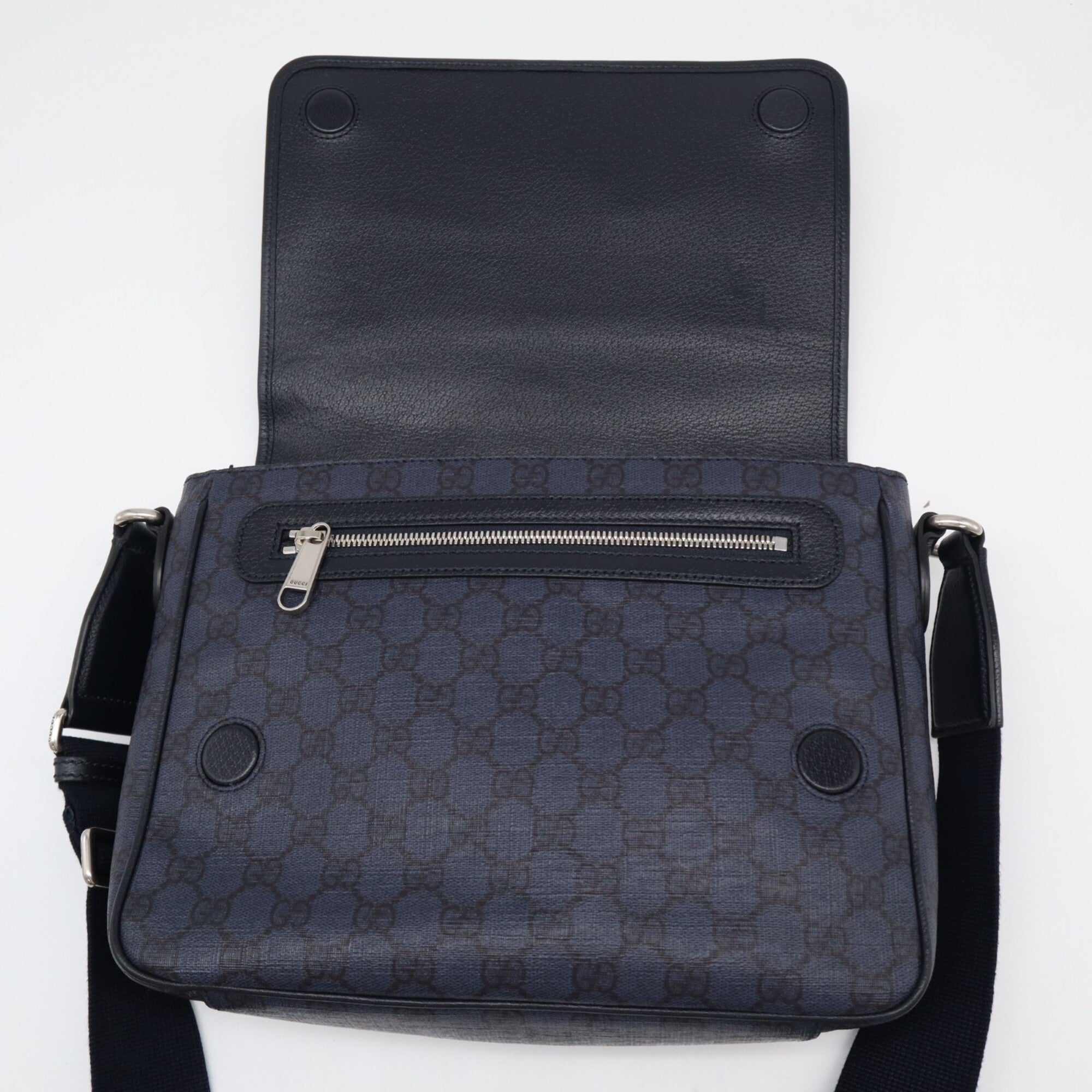 Gucci Ophidia Navy Black Canvas Leather Shoulder Bag (Pre-Owned)