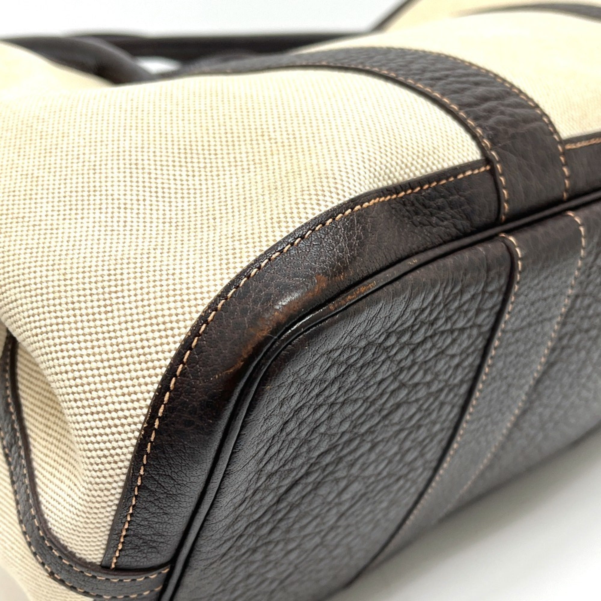 Hermes Beige Brown Toile H Leather Handbag Tote Bag (Pre-Owned)