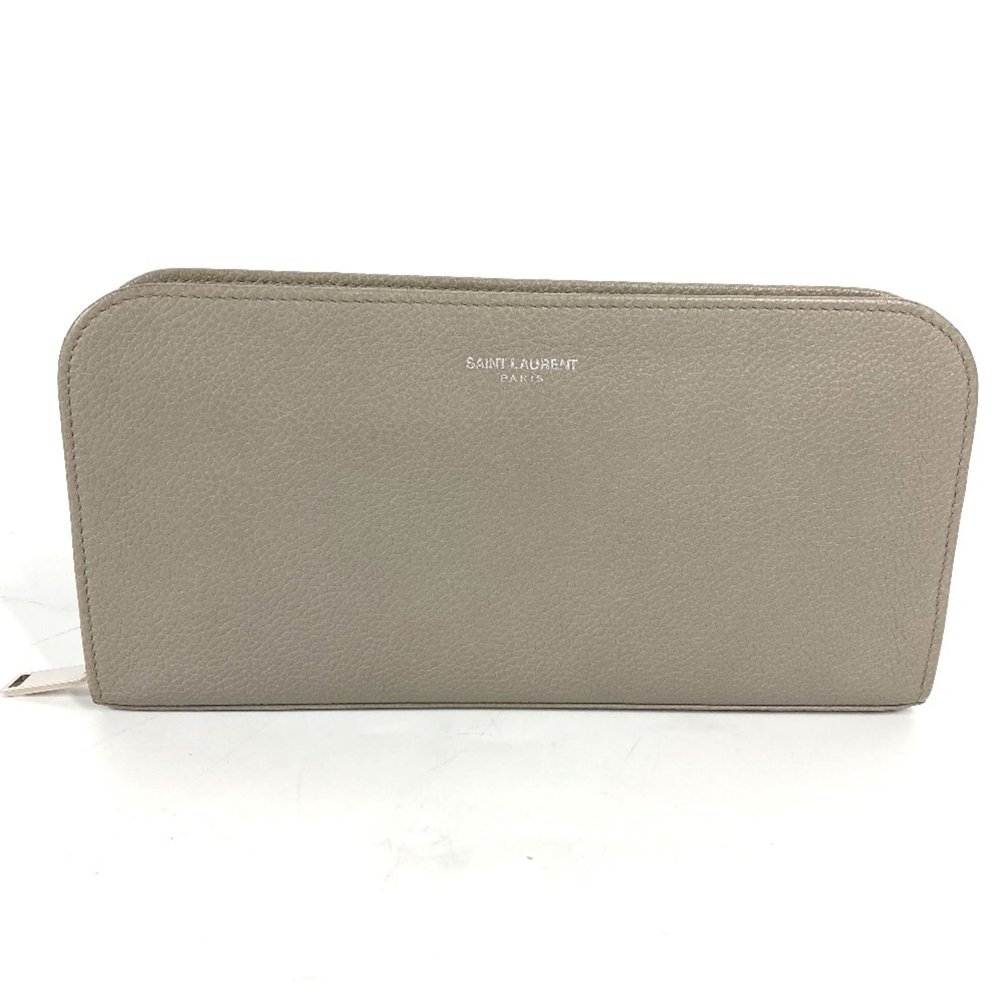 Yves Saint Laurent Gray Leather Long Wallet (Bi-Fold) (Pre-Owned)