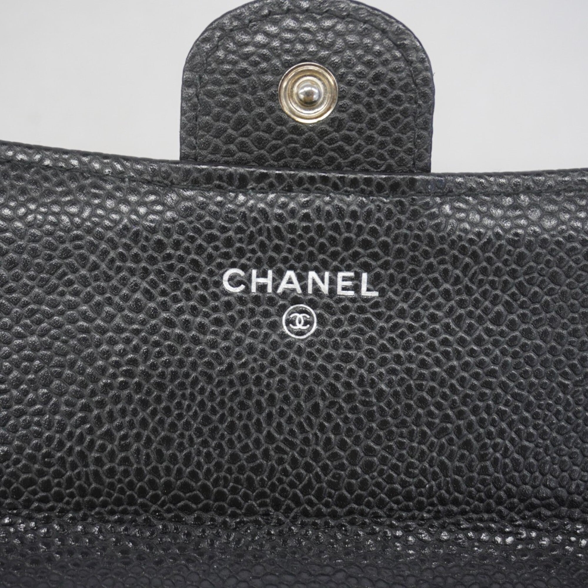 Chanel Black Grained Calfskin Long Wallet (Bi-Fold) (Pre-Owned)