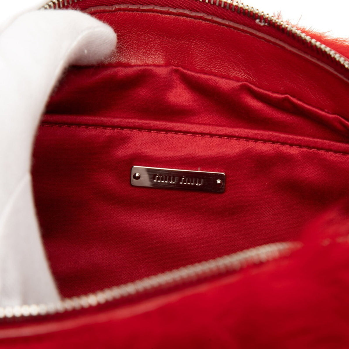 Miu Miu Red Color Fur Leather Shoulder Bag (Pre-Owned)