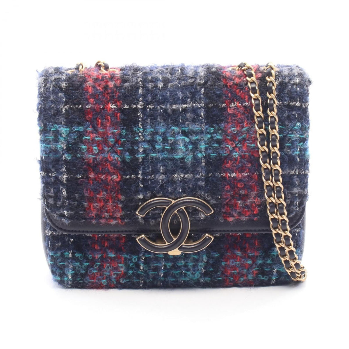 Chanel Multi-Color Navy Fabric Leather Handbag Shoulder Bag (Pre-Owned)