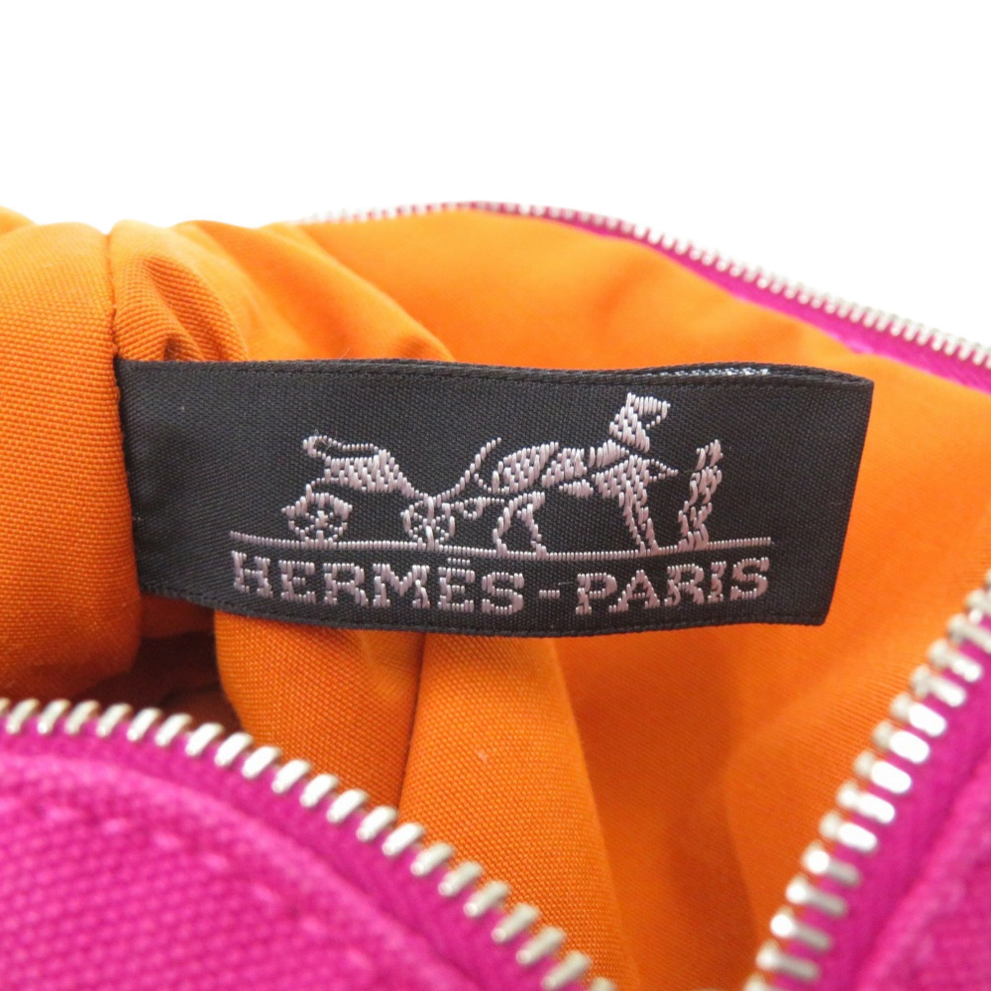 Hermes Brown Orange Pink Purple Cotton Leather Pouch (Pre-Owned)