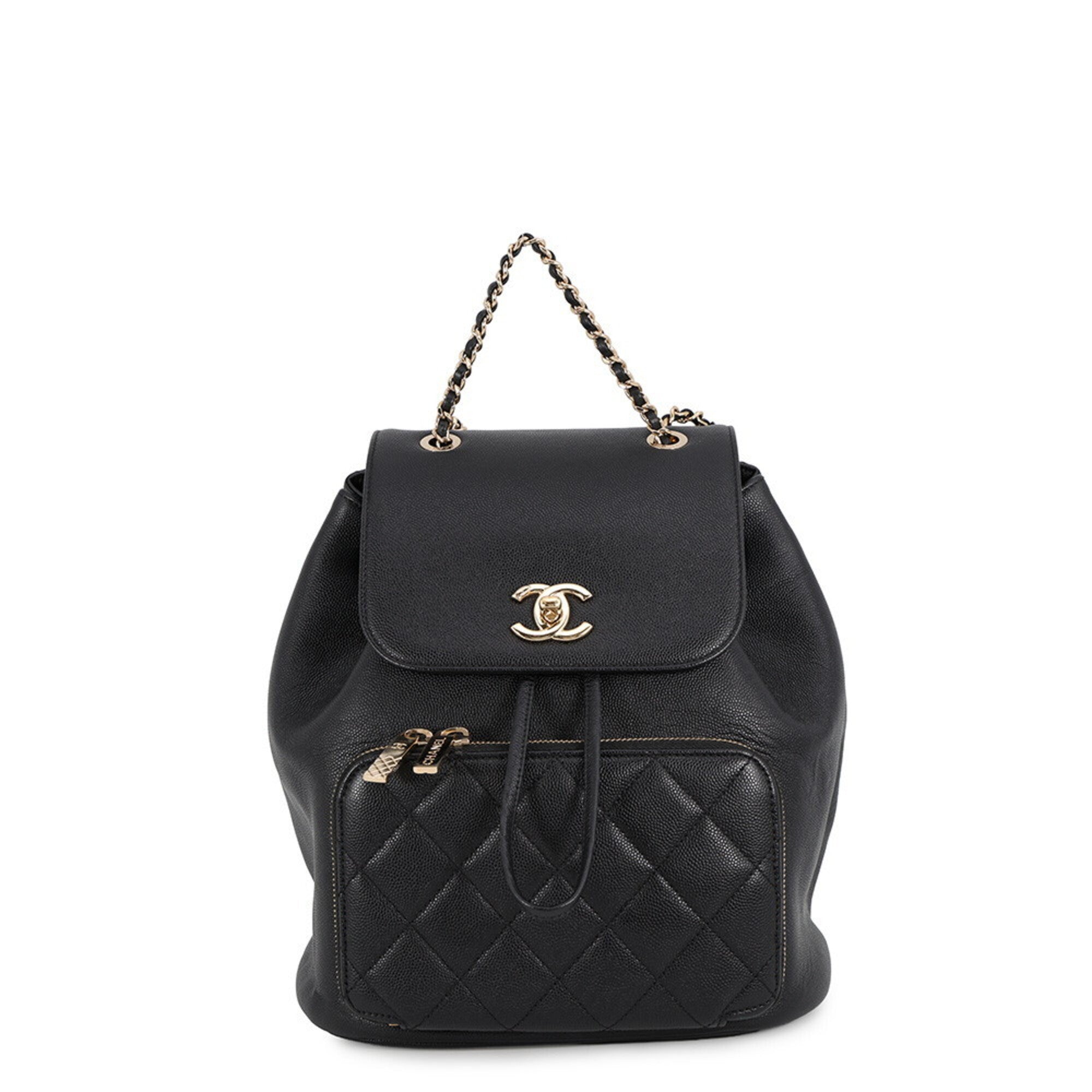 Chanel Matelasse Black Grained Calfskin Backpack Handbag (Pre-Owned)