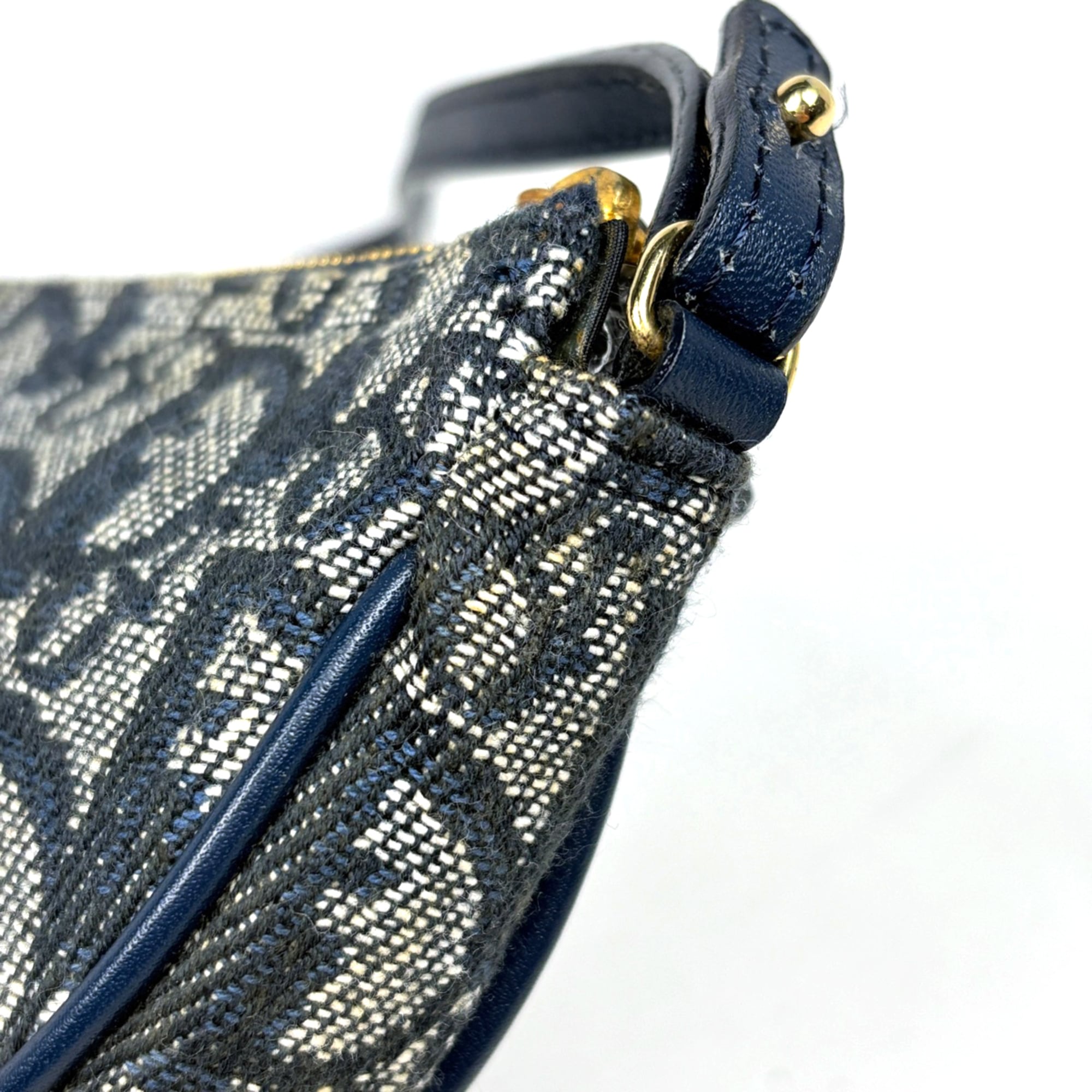 Christian Dior Navy Canvas Leather Saddle Bag Shoulder Bag (Pre-Owned)