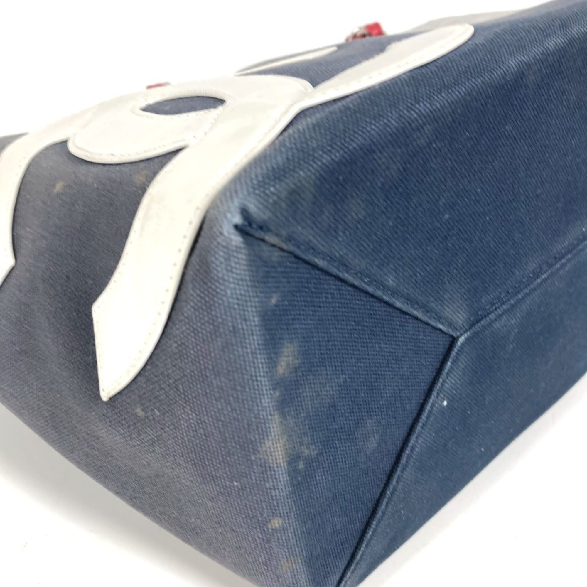Chanel No.5 Navy Red Color Leather Canvas Shoulder Bag Tote Bag (Pre-Owned)