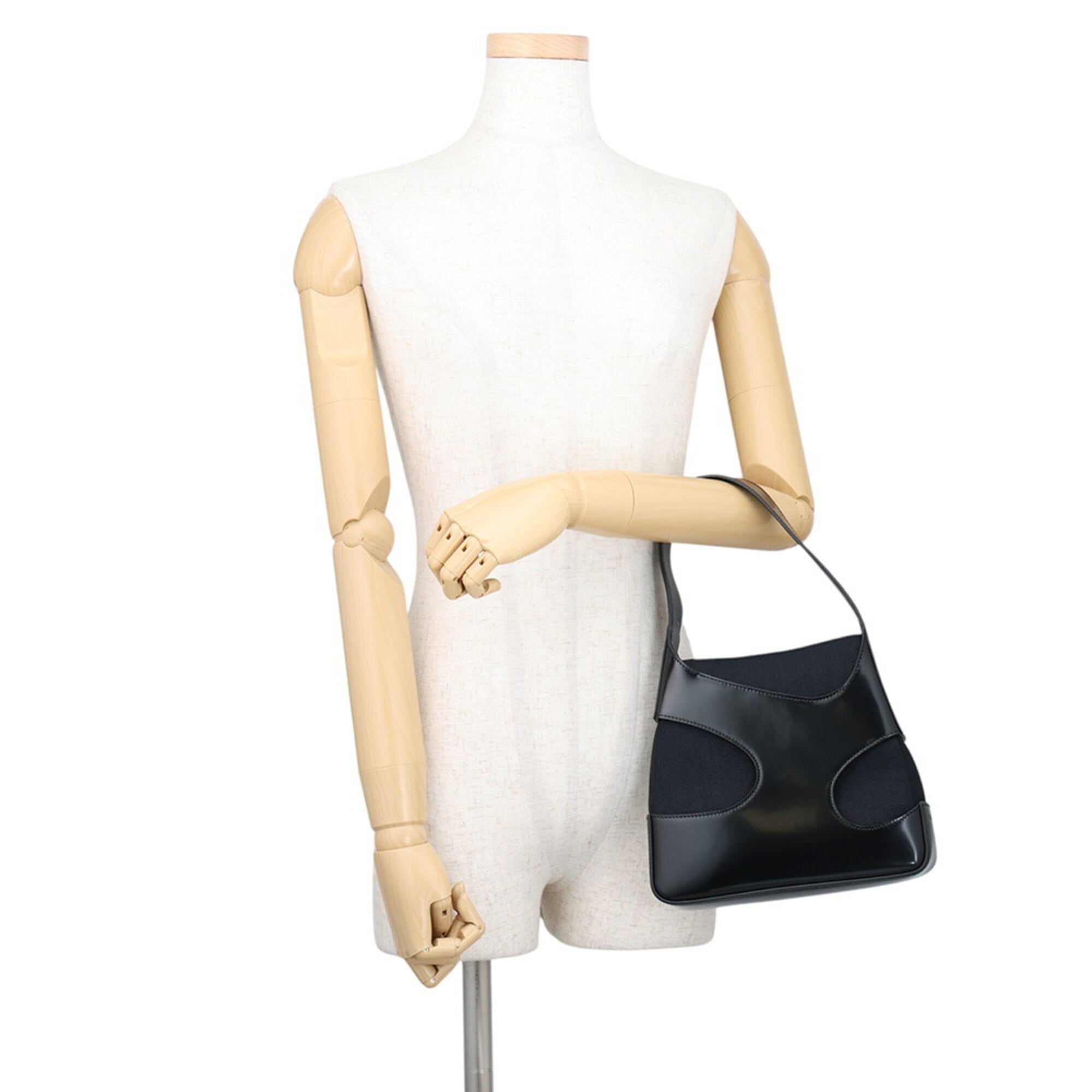 Salvatore Ferragamo Black Canvas Patent Leather Handbag (Pre-Owned)