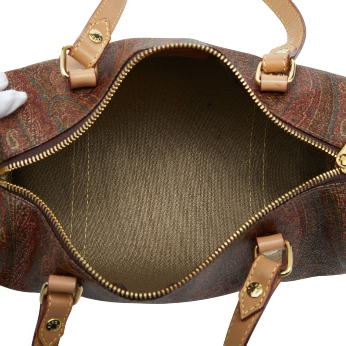 Etro Beige Red Color Pvc Leather Boston Bag Handbag (Pre-Owned)