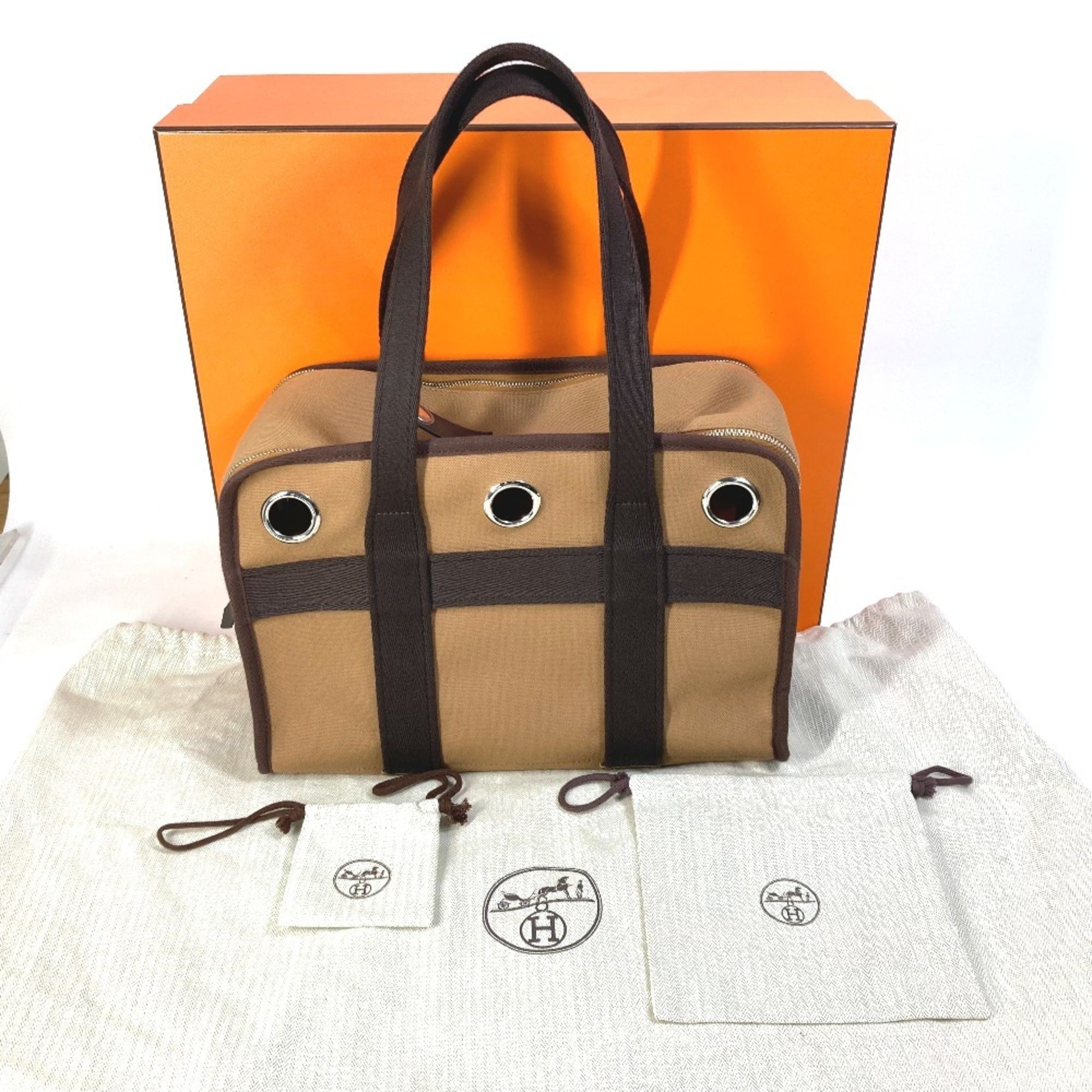 Hermes Brown Feu Nylon Cotton Elastane Boston Bag Tote Bag (Pre-Owned)