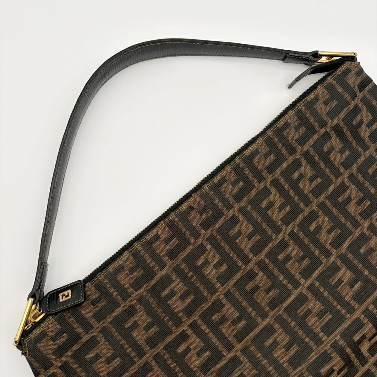 Fendi Zucca Black Brown Canvas Leather Shoulder Bag (Pre-Owned)
