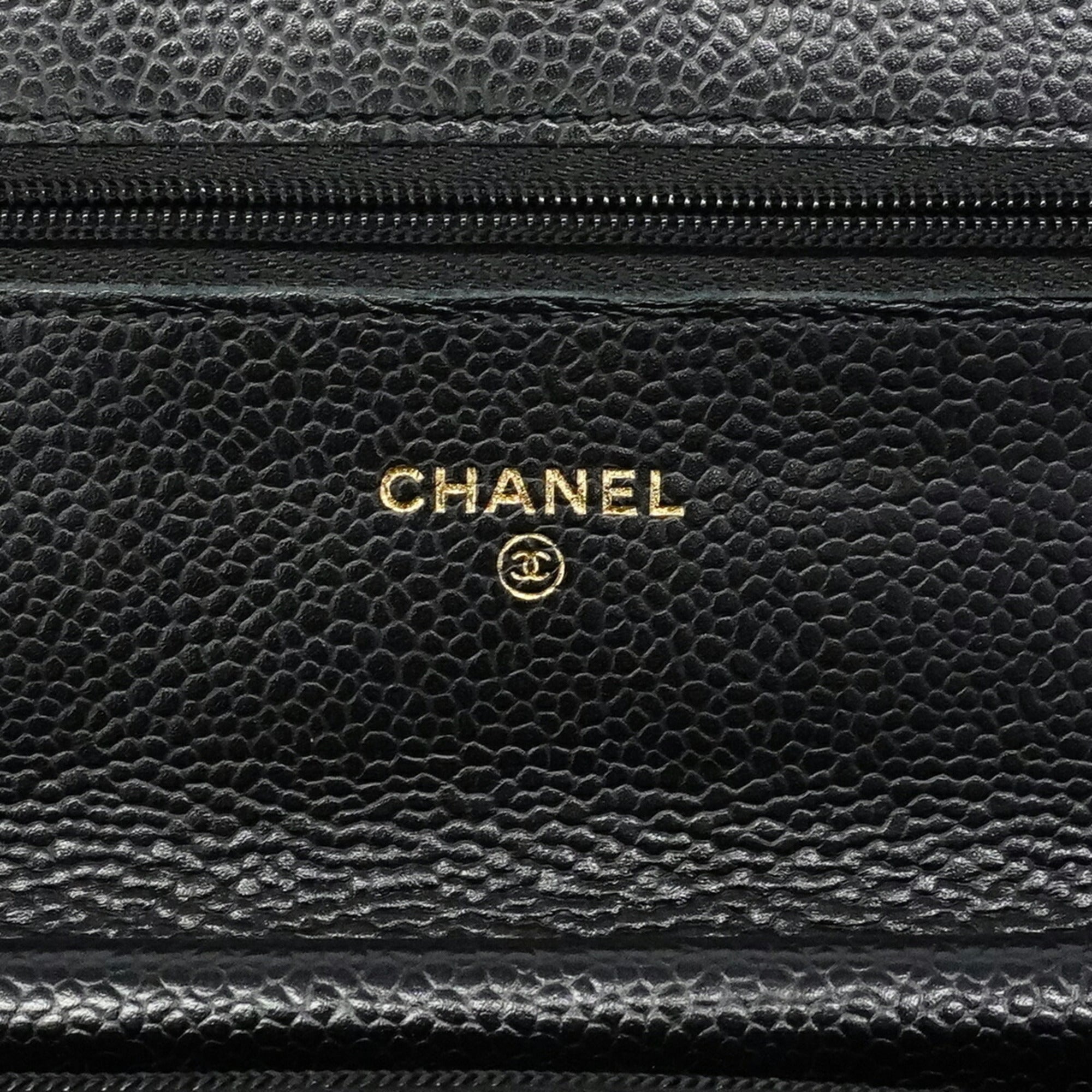Chanel Black Grained Calfskin Chain/Shoulder Wallet (Pre-Owned)