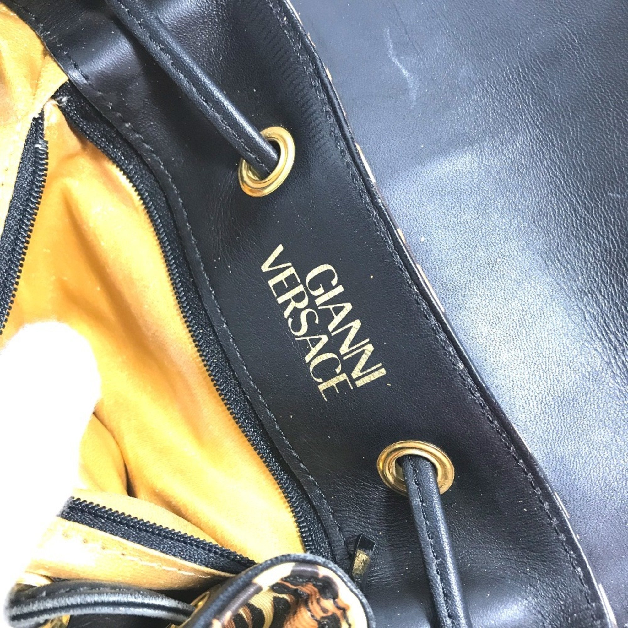 Versace Black Yellow Pvc Leather Backpack (Pre-Owned)