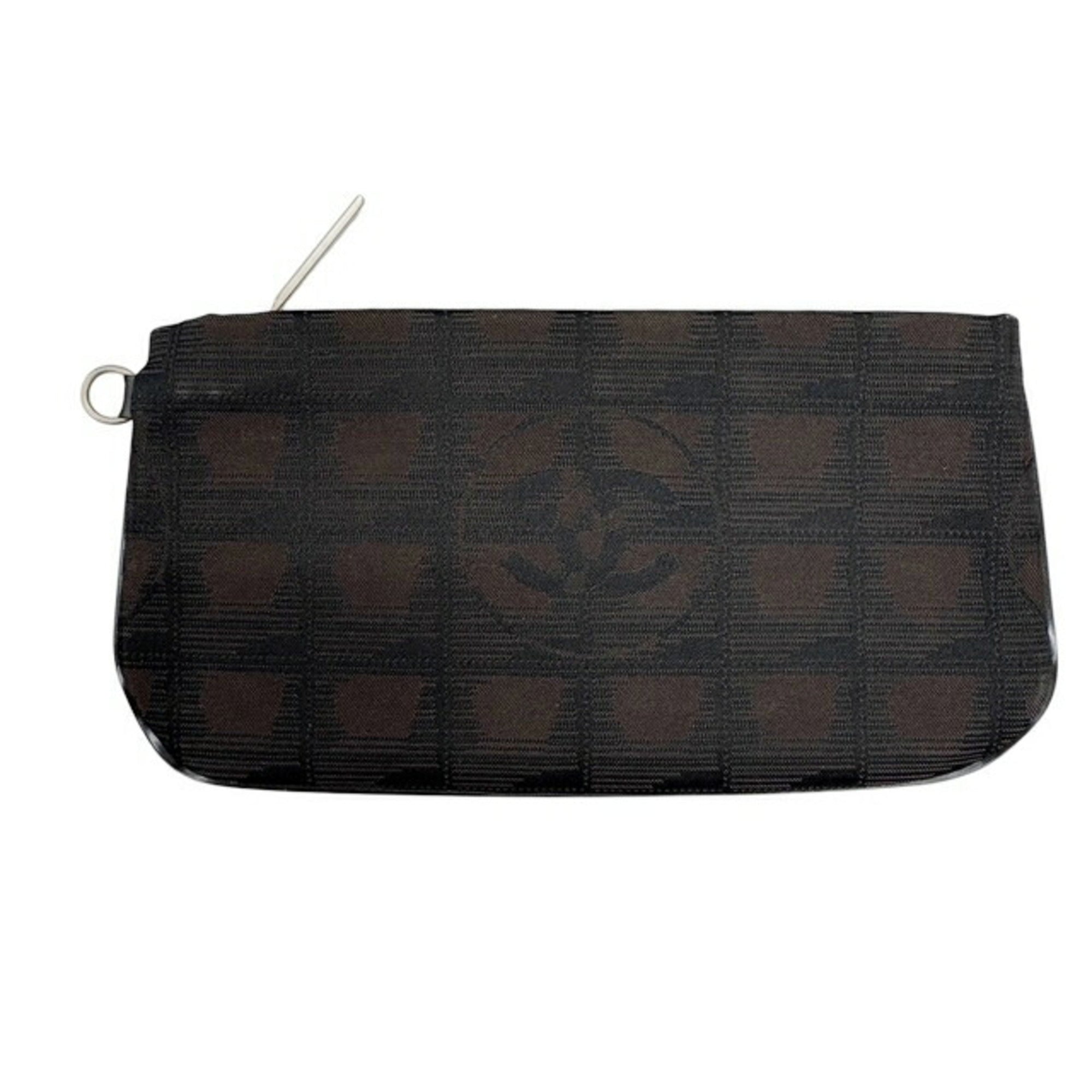Chanel New Travel Line Brown Nylon Leather Pouch (Pre-Owned)