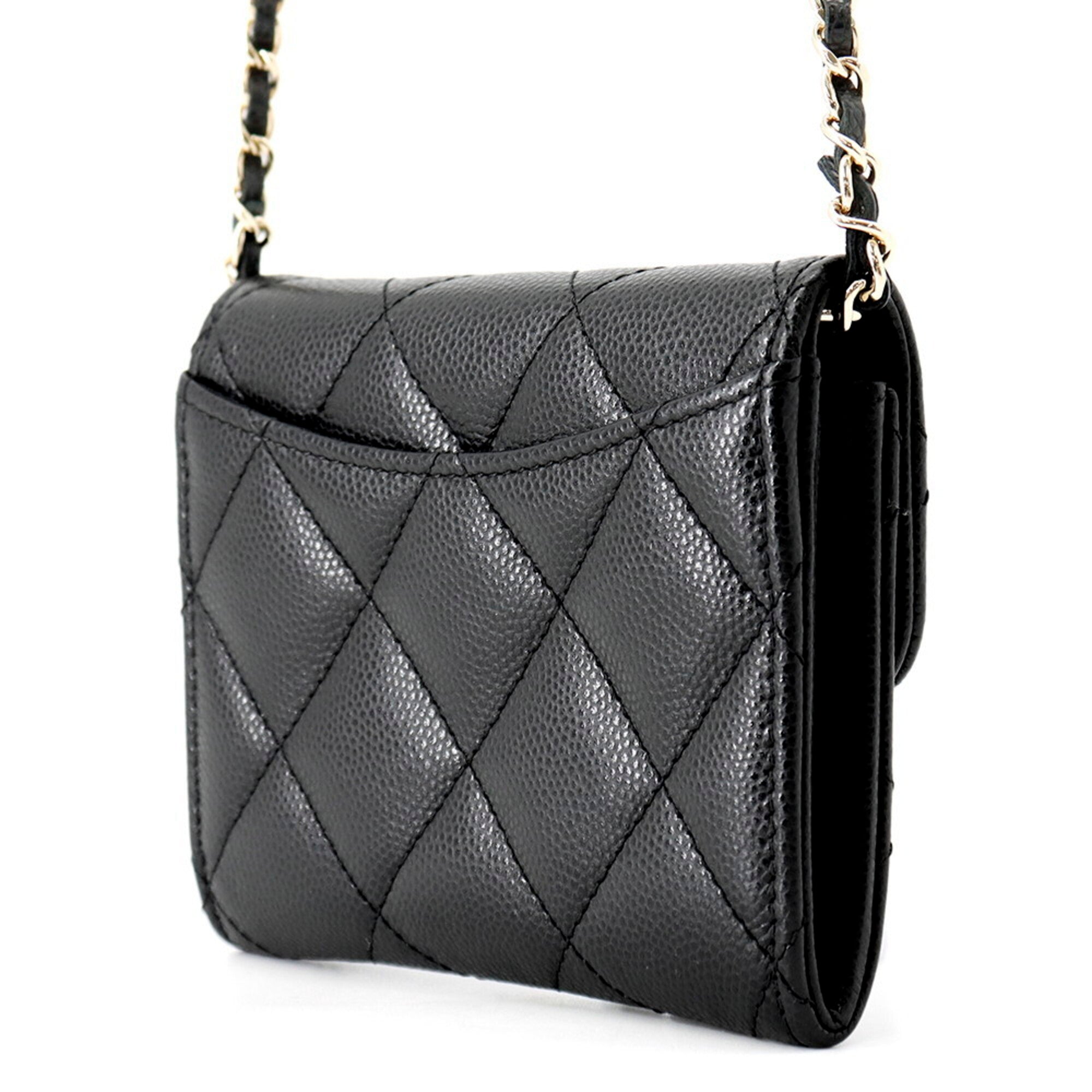 Chanel Matelasse Black Grained Calfskin Chain/Shoulder Wallet (Pre-Owned)