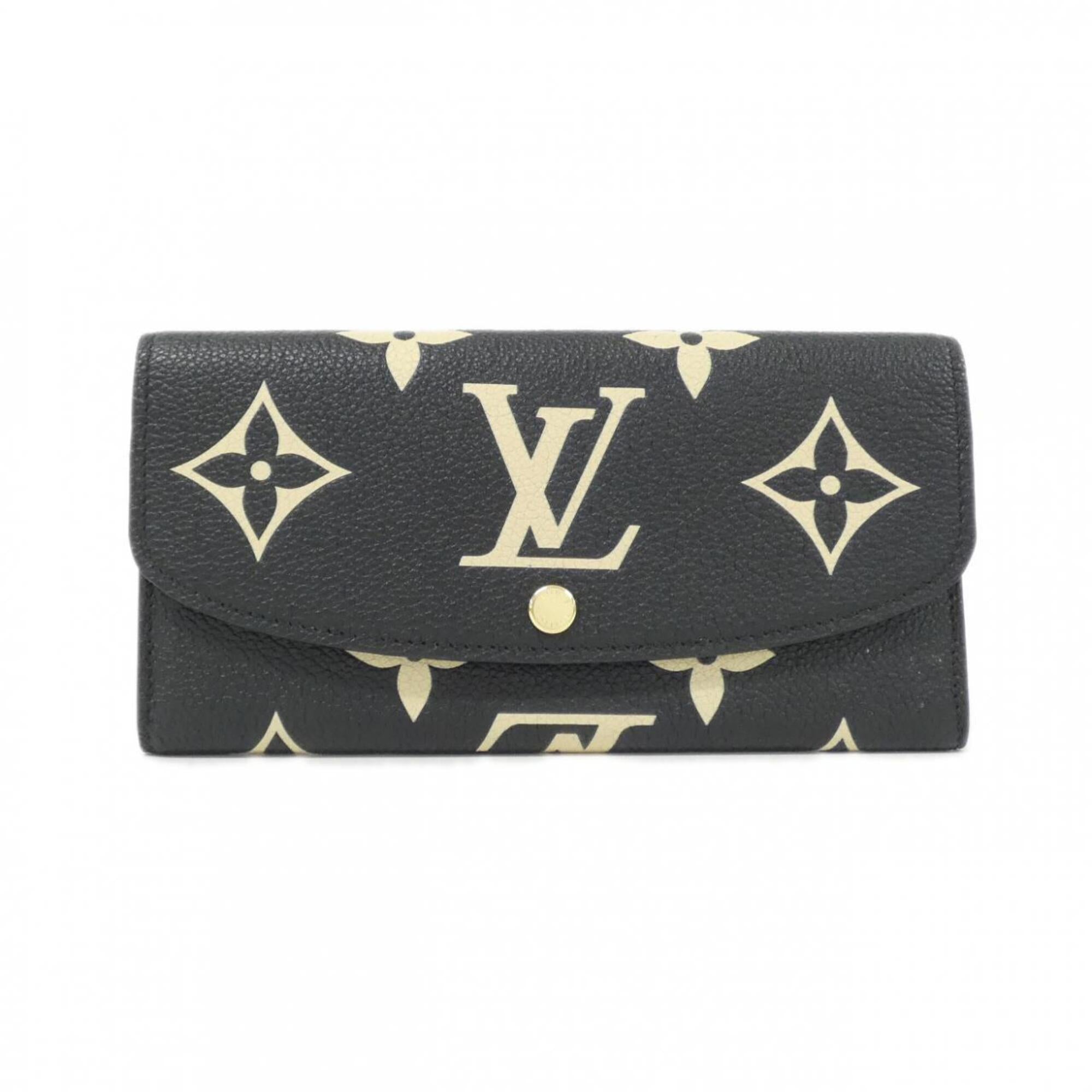 Louis Vuitton Beige Black Leather Long Wallet (Bi-Fold) (Pre-Owned)