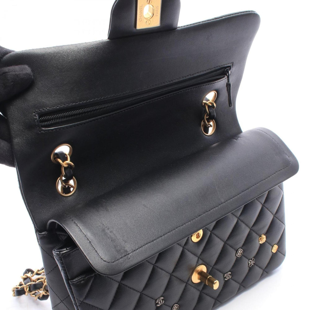 Chanel Black Leather Handbag Shoulder Bag (Pre-Owned)
