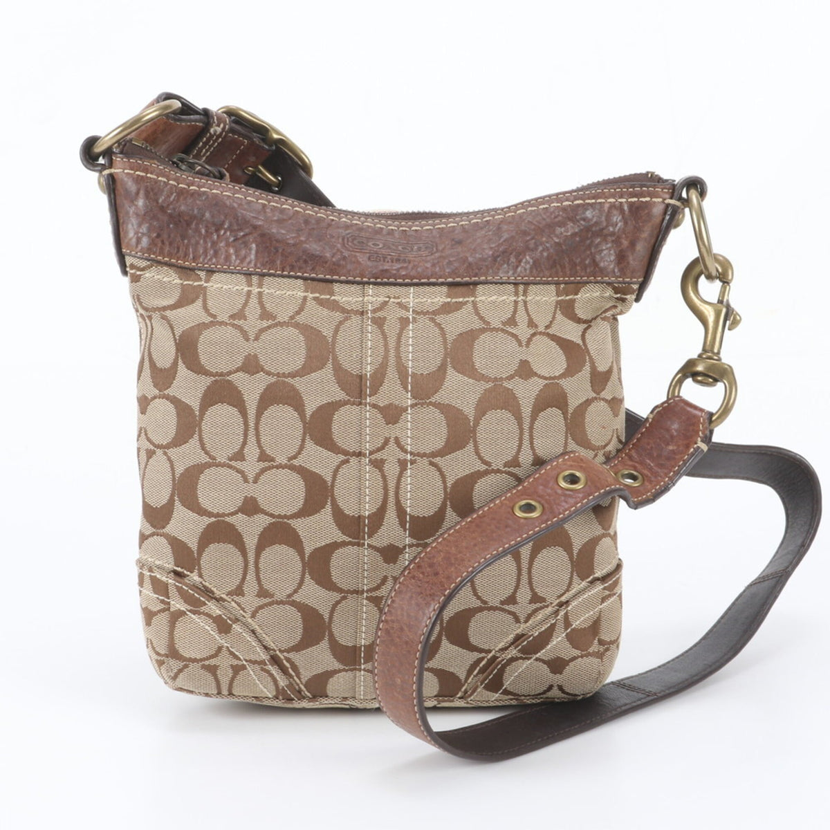 Coach Beige Brown Leather Canvas Crossbody Bag Handbag Shoulder Bag Tote Bag (Pre-Owned)
