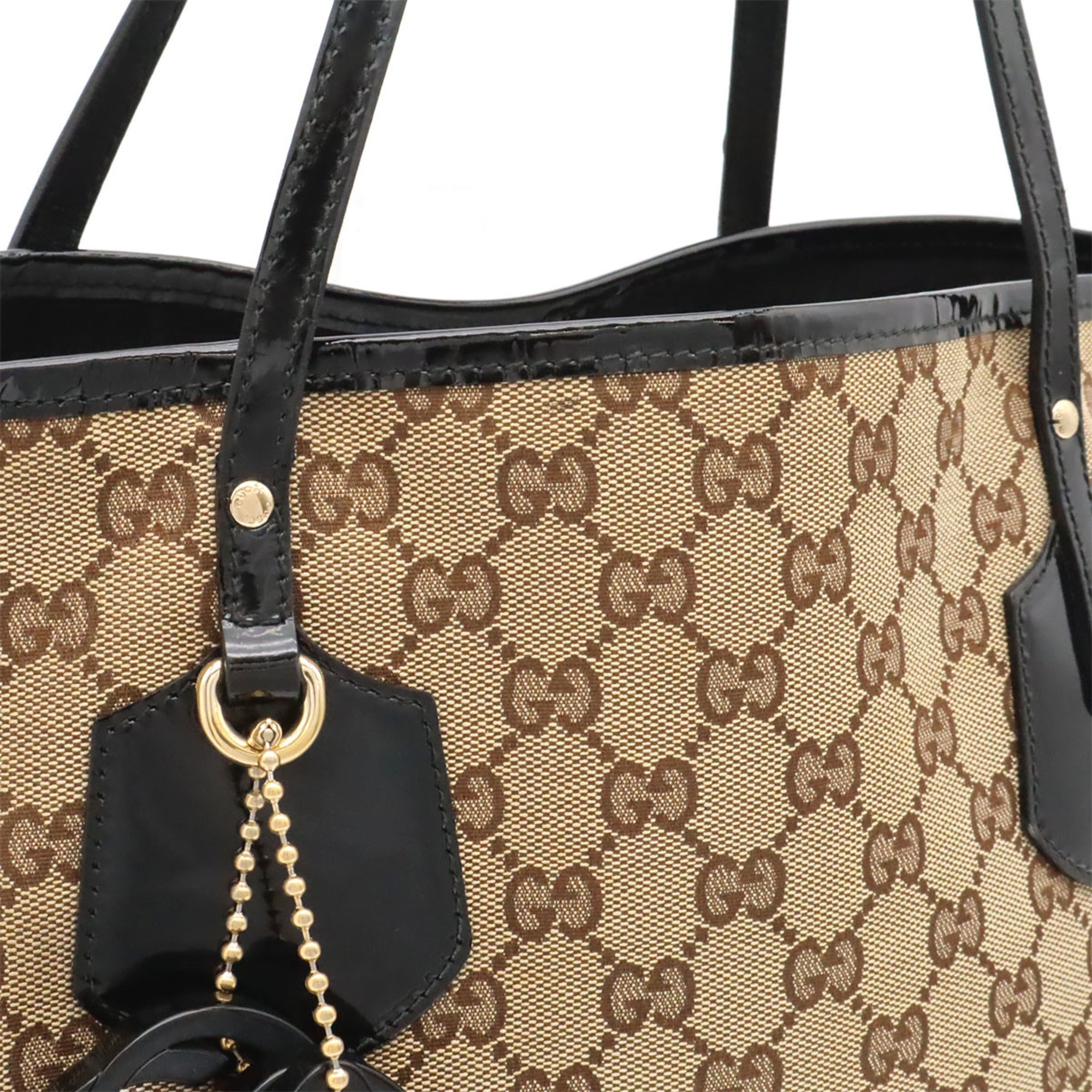 Gucci Gg Canvas Beige Black Khaki Gg Canvas Leather Shoulder Bag Tote Bag (Pre-Owned)