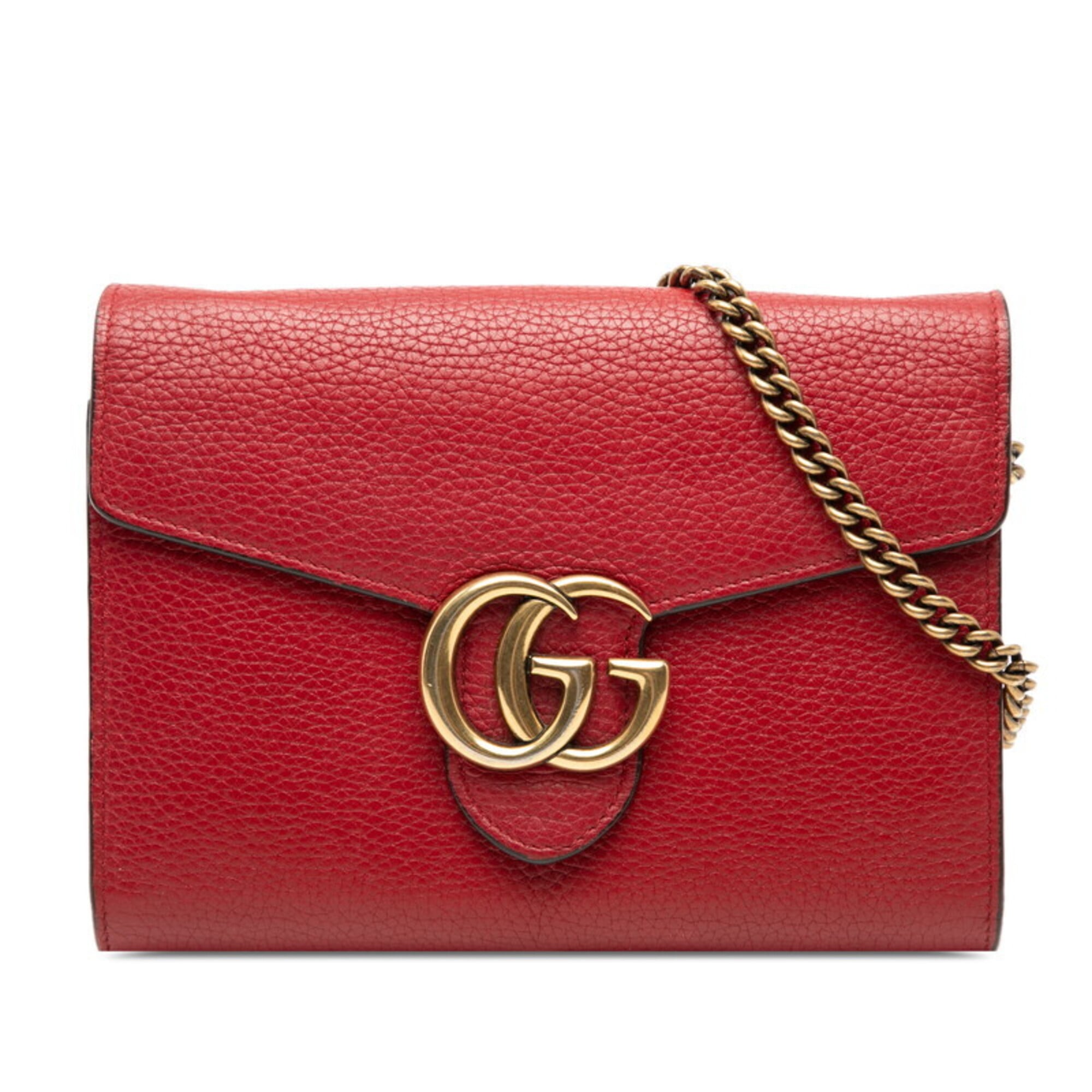 Gucci Red Color Leather Shoulder Bag (Pre-Owned)