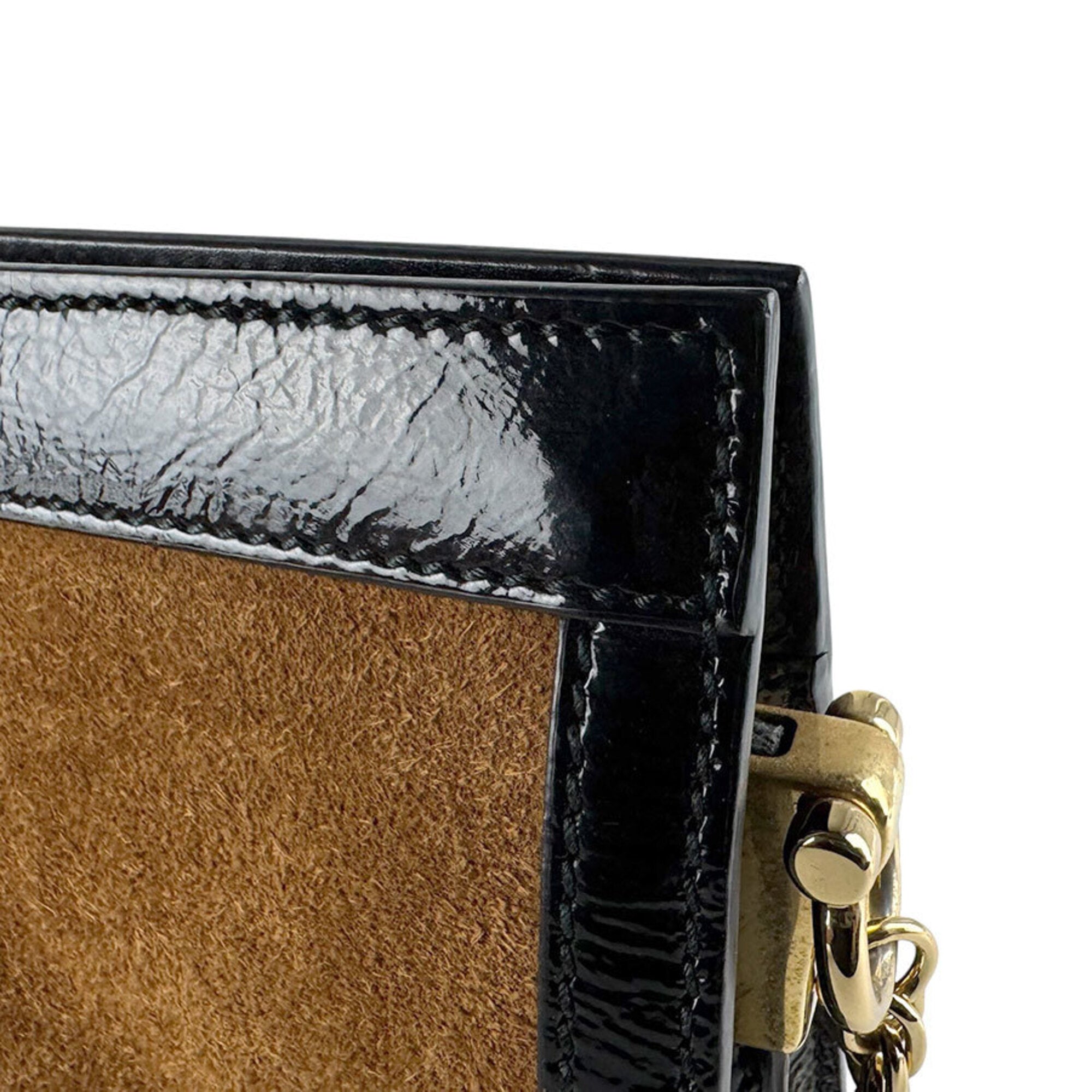Gucci Black Brown Suede Patent Leather Shoulder Bag (Pre-Owned)