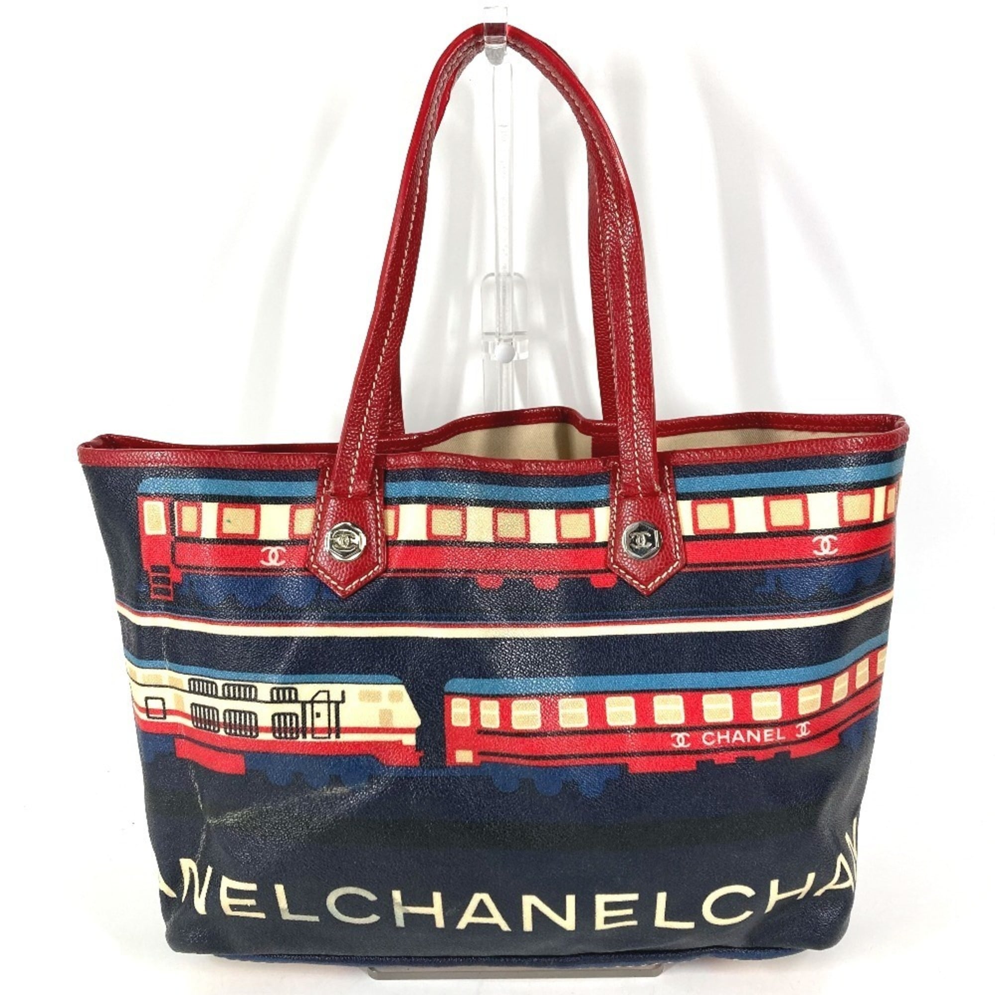 Chanel Red Color Leather Pvc Shoulder Bag Tote Bag (Pre-Owned)