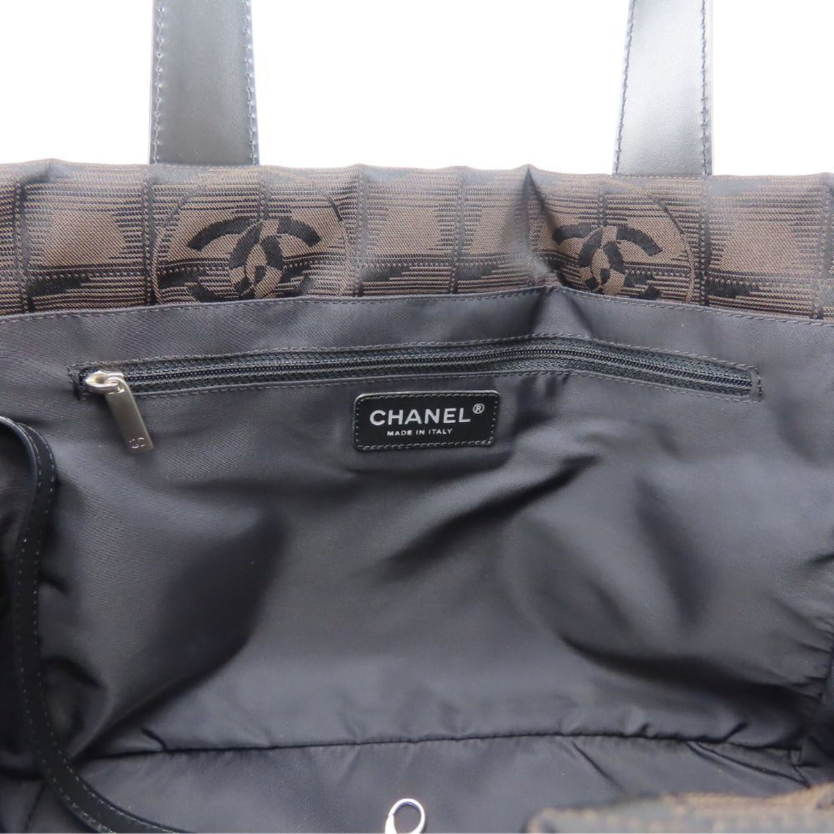 Chanel New Travel Line Black Jacquard Nylon Leather Tote Bag (Pre-Owned)