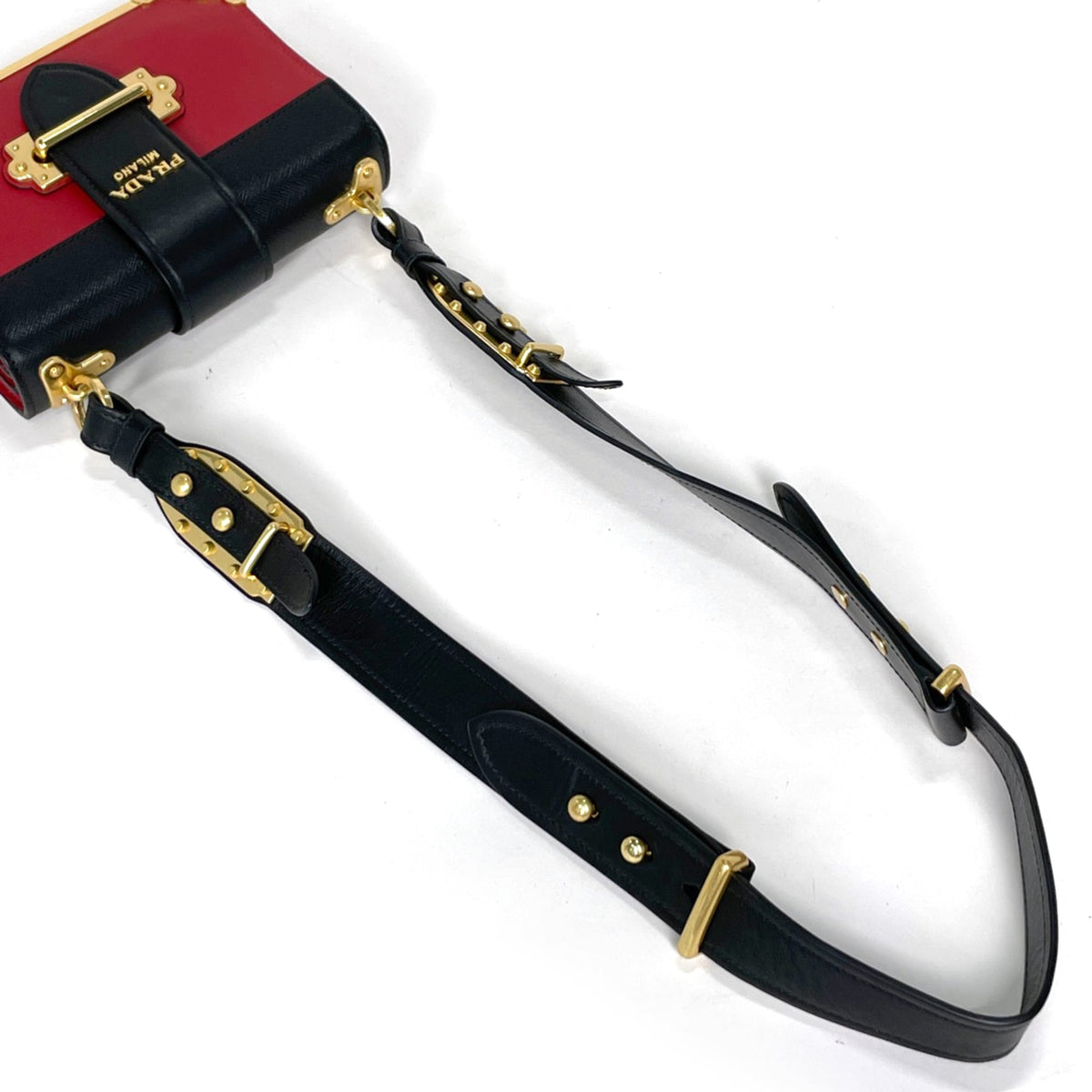 Prada Black Red Color Leather Shoulder Bag (Pre-Owned)