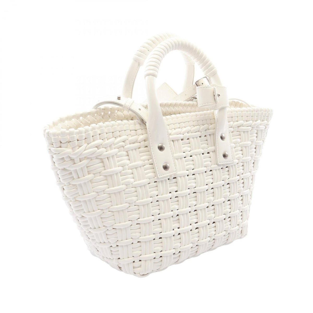 Balenciaga White Leather Basket Handbag Tote Bag (Pre-Owned)