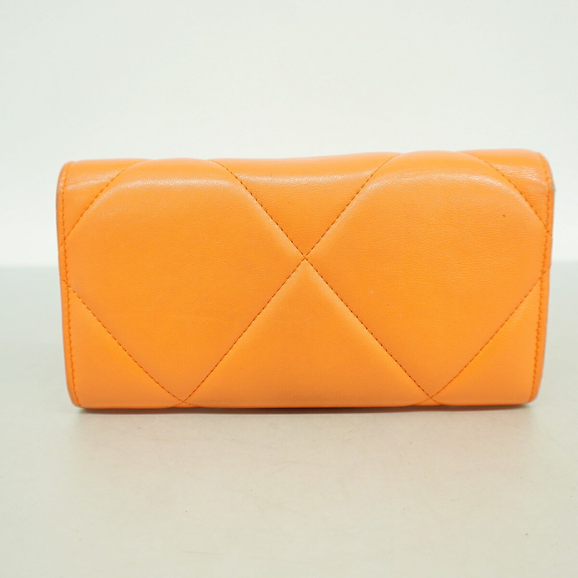 Chanel Orange Leather Long Wallet (Bi-Fold) (Pre-Owned)