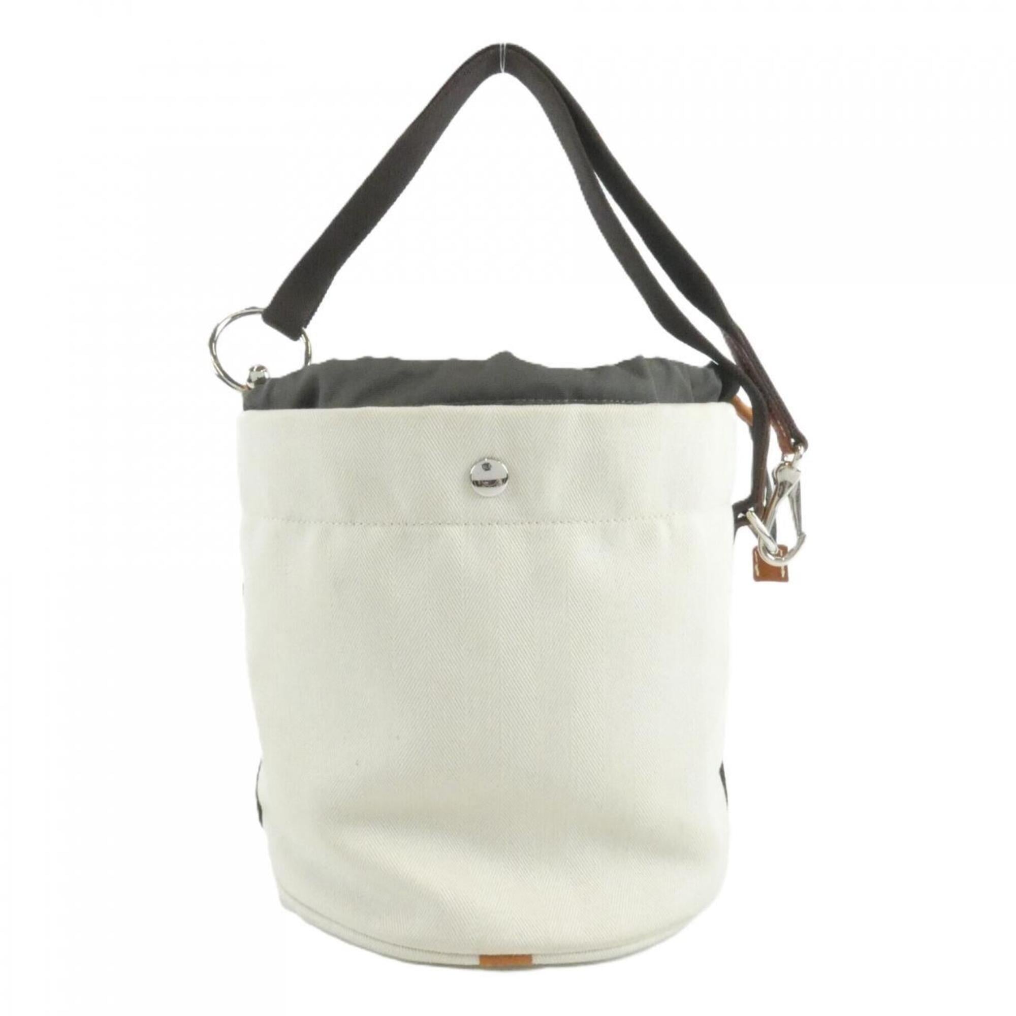 Hermes White Toile Chevron Shoulder Bag (Pre-Owned)