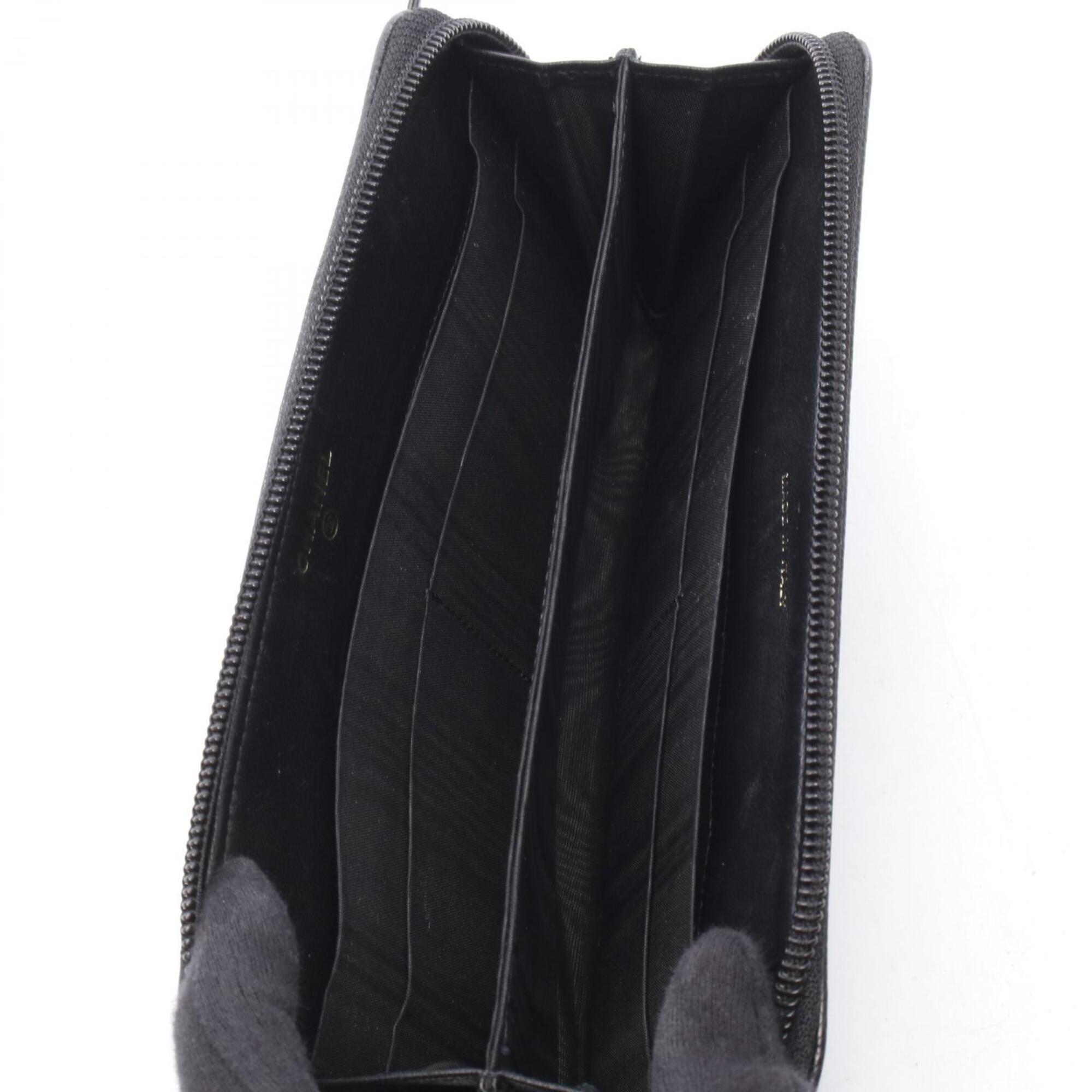 Chanel Black Grained Calfskin Long Wallet (Bi-Fold) (Pre-Owned)