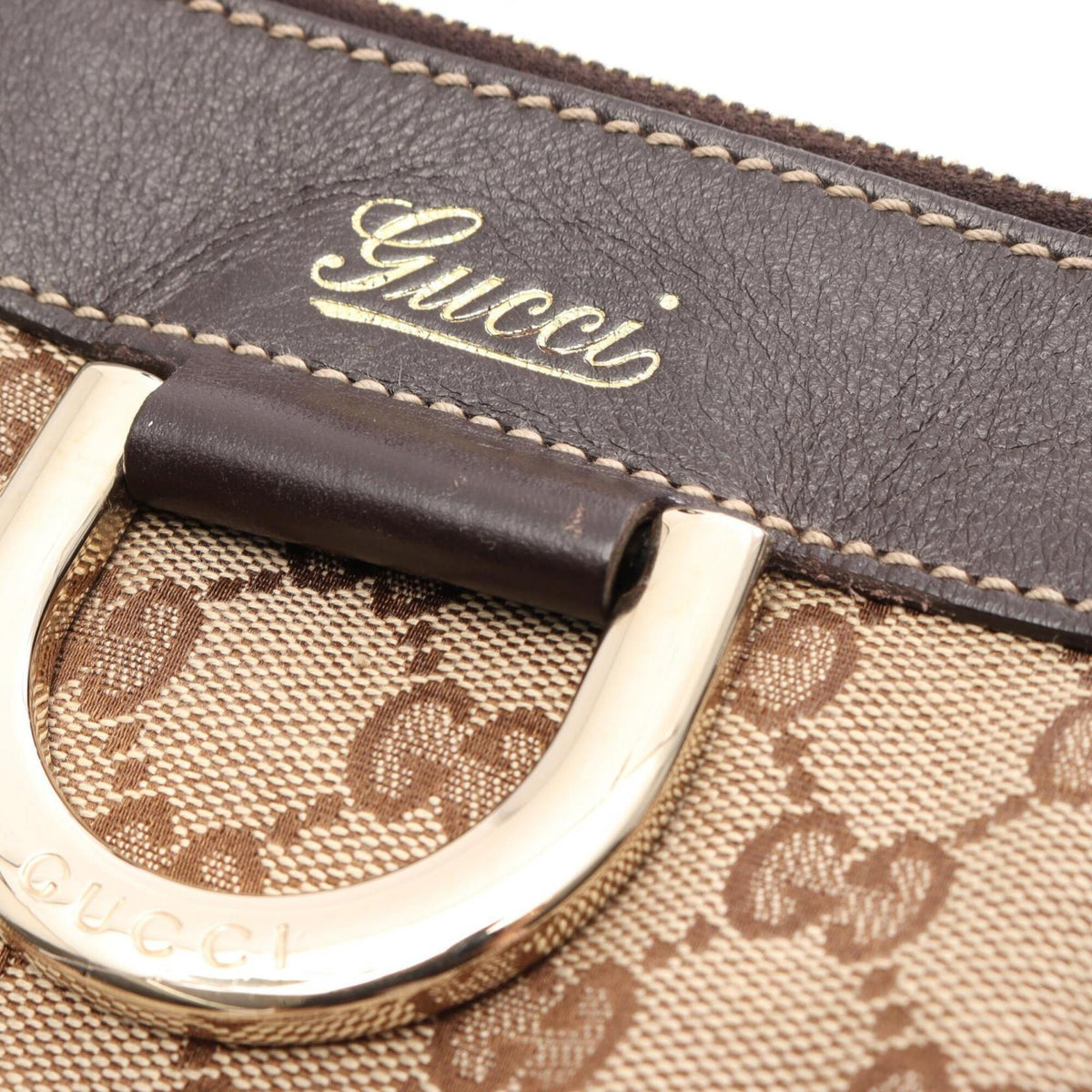 Gucci Beige Brown Canvas Leather Handbag Shoulder Bag (Pre-Owned)
