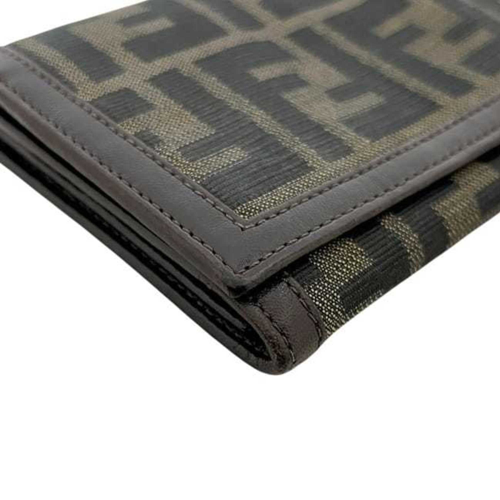 Fendi Brown Green Khaki Canvas Leather Long Wallet (Bi-Fold) (Pre-Owned)