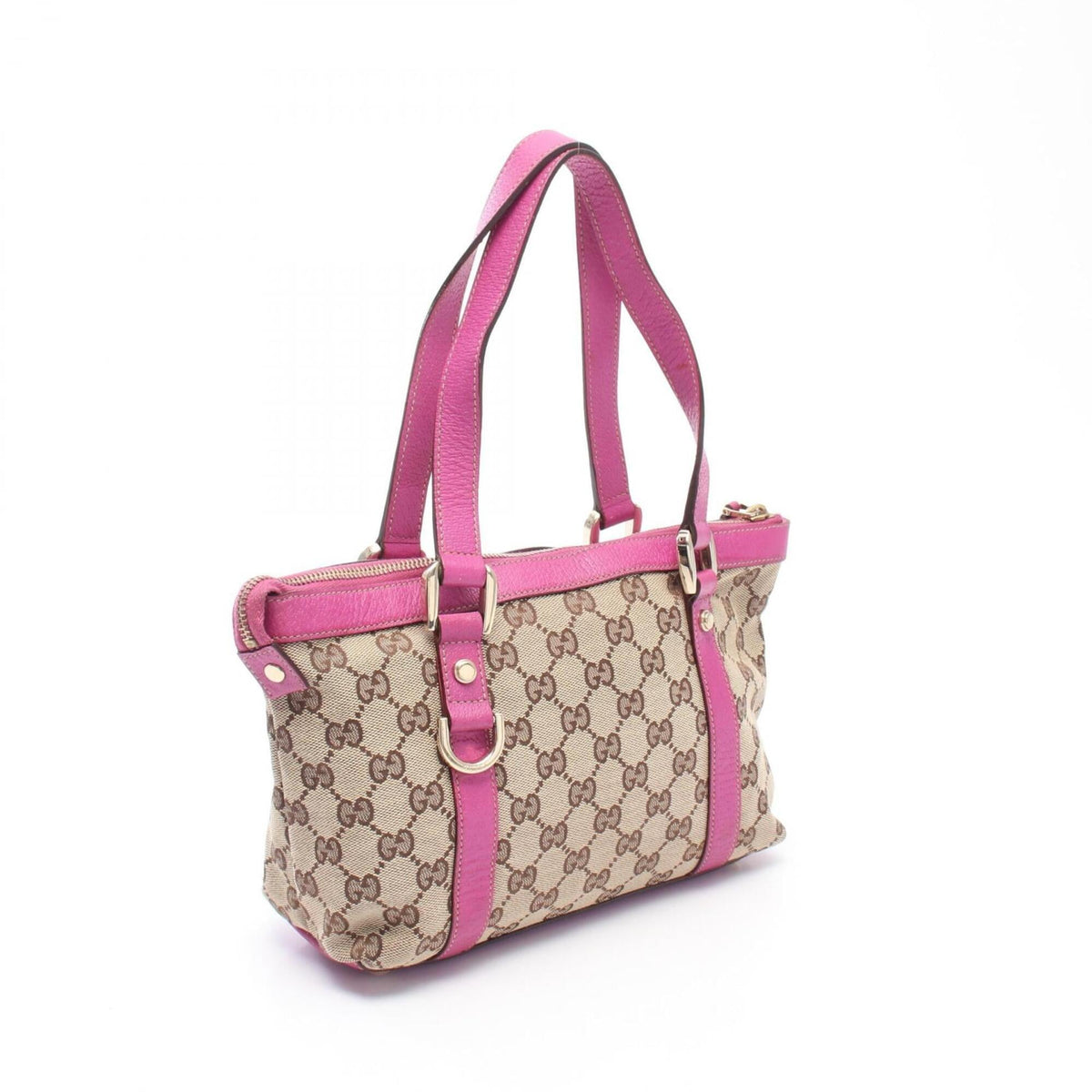 Gucci Abbey Beige Brown Purple Gg Canvas Leather Tote Bag (Pre-Owned)