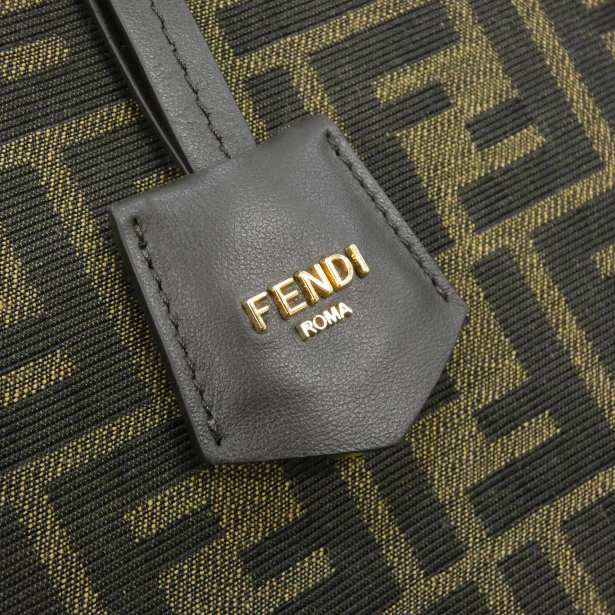 Fendi Gold Canvas Leather Shoulder Bag (Pre-Owned)