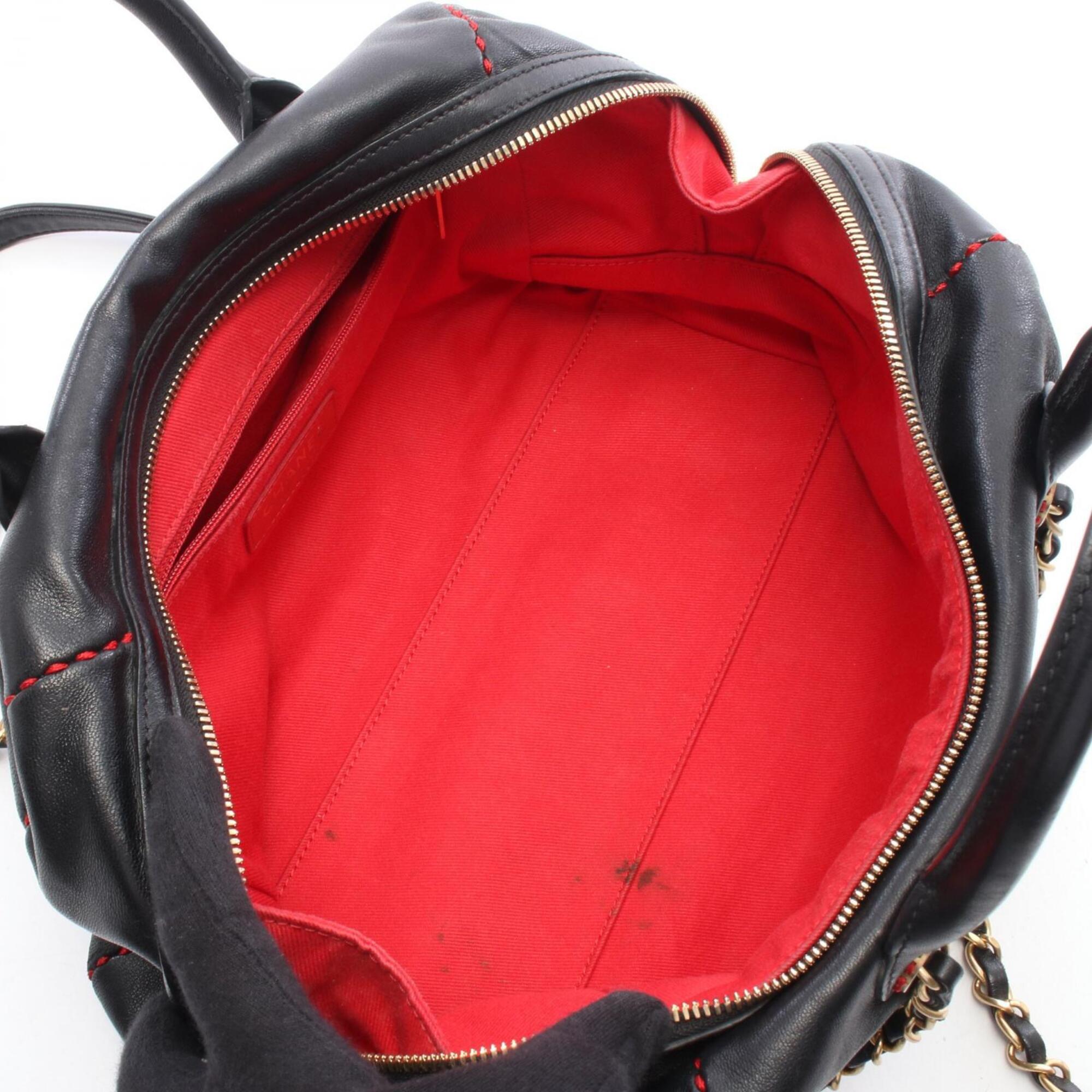 Chanel Black Red Color Leather Handbag Shoulder Bag (Pre-Owned)