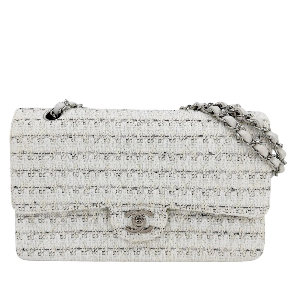 Chanel White Tweed Leather Shoulder Bag (Pre-Owned)