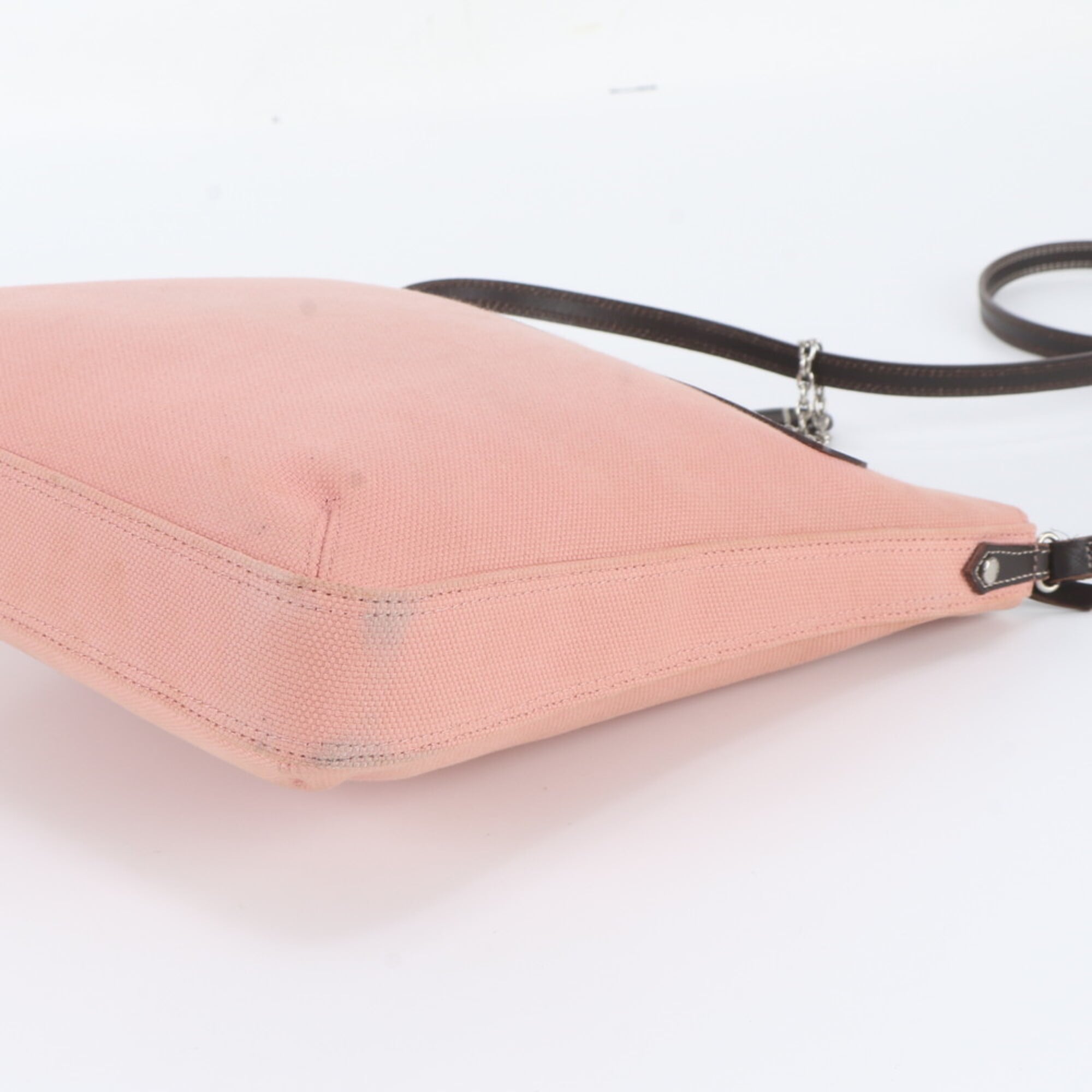 Burberry Brown Pink Leather Canvas Crossbody Bag Shoulder Bag (Pre-Owned)