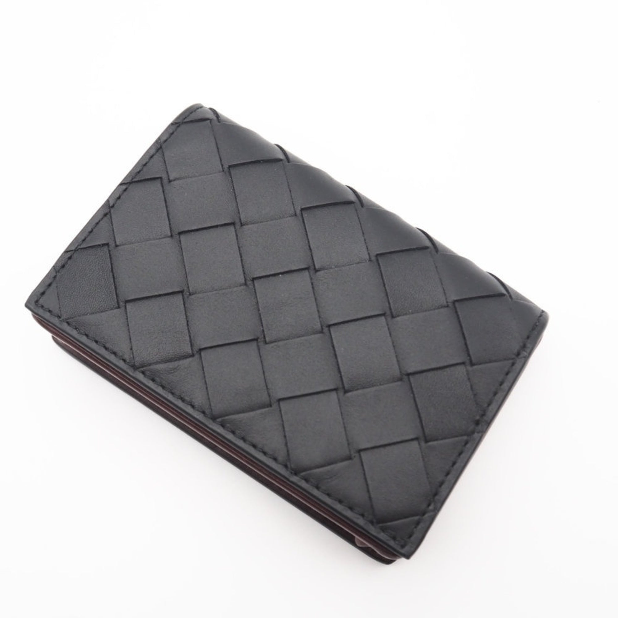 Bottega Veneta Intrecciato Black Bordeaux Intrecciato Card Wallet (Pre-Owned)